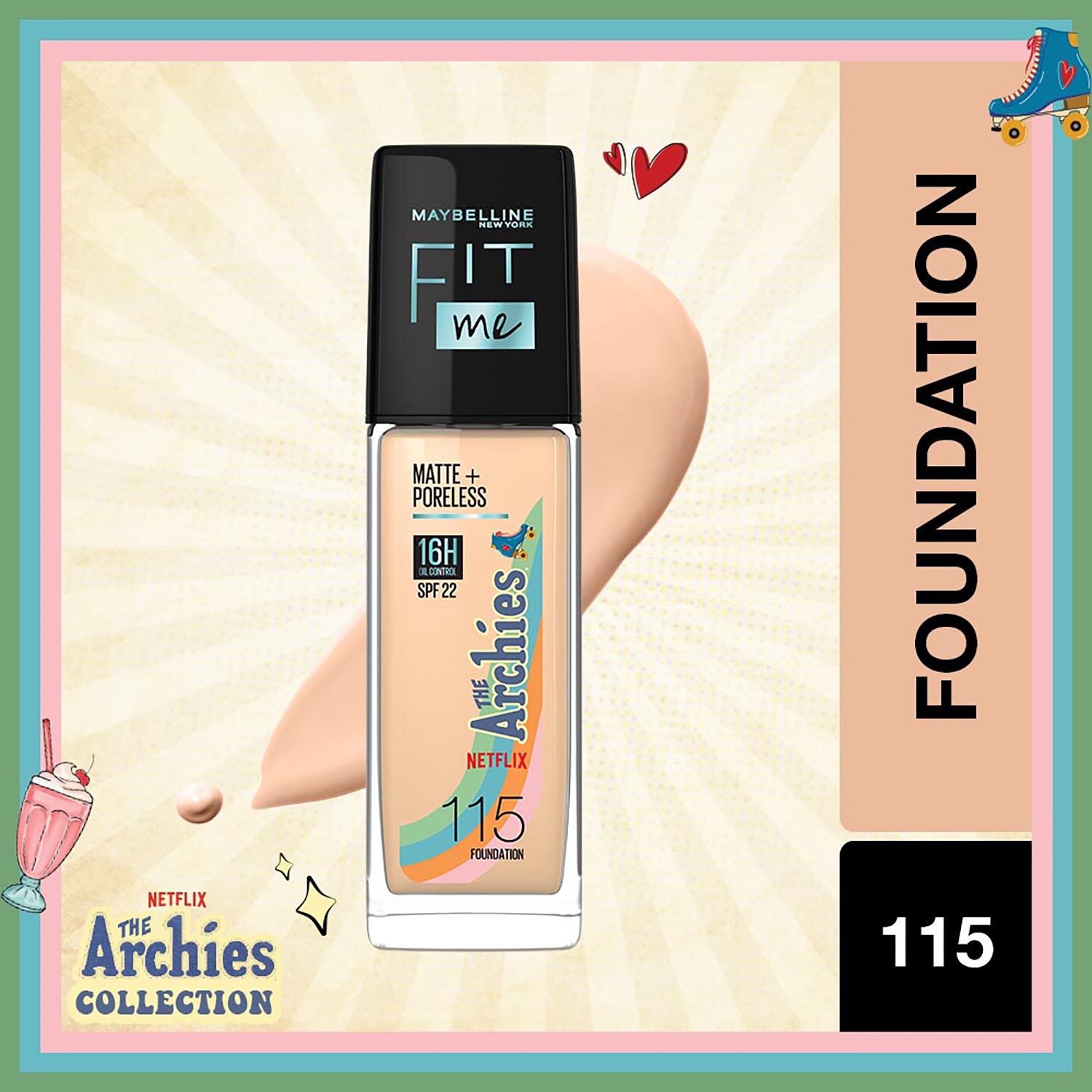 Maybelline NY Fit Me Matte+Poreless Foundation The Archies Collection - 115  (30ml)