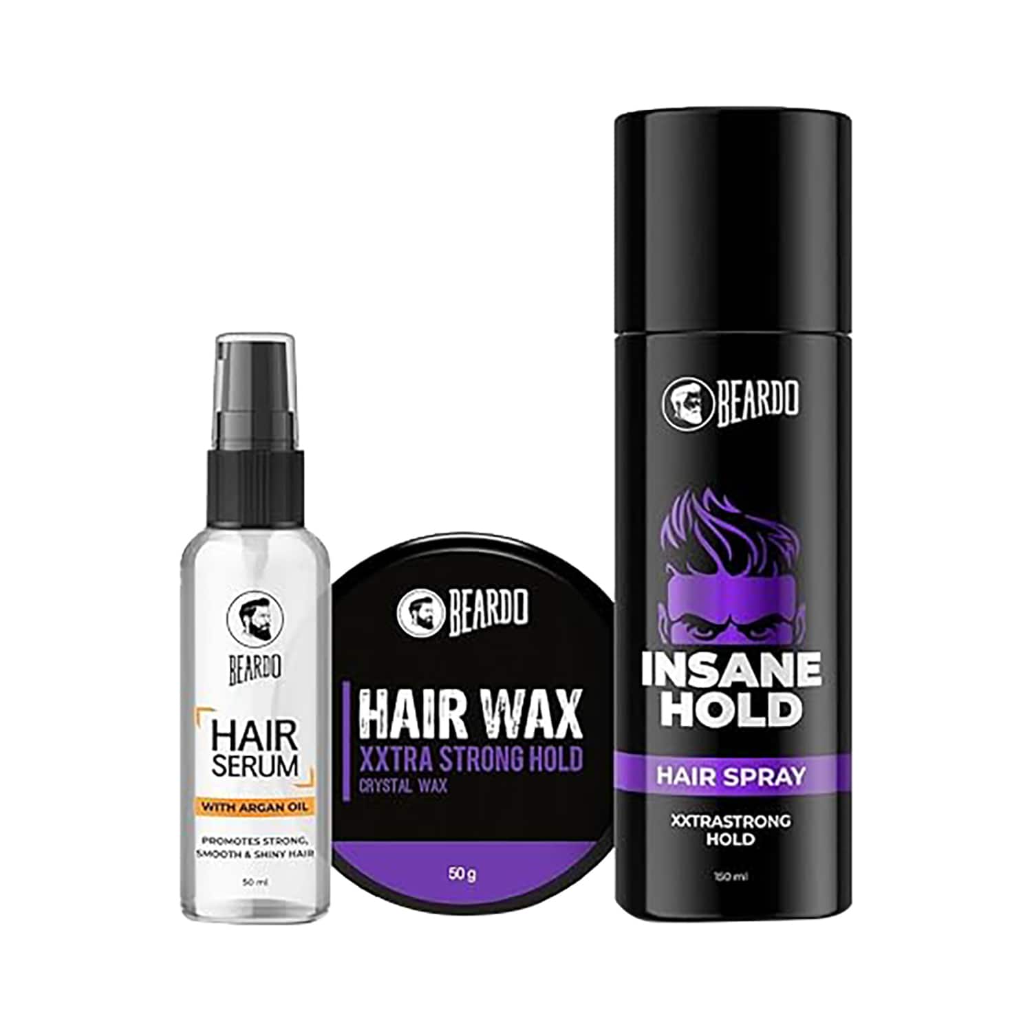 Beardo | Beardo Ultimate Styling Combo Include Hair Serum with Xtra Strong Hair Wax, Insane Hold Spray (3Pcs)