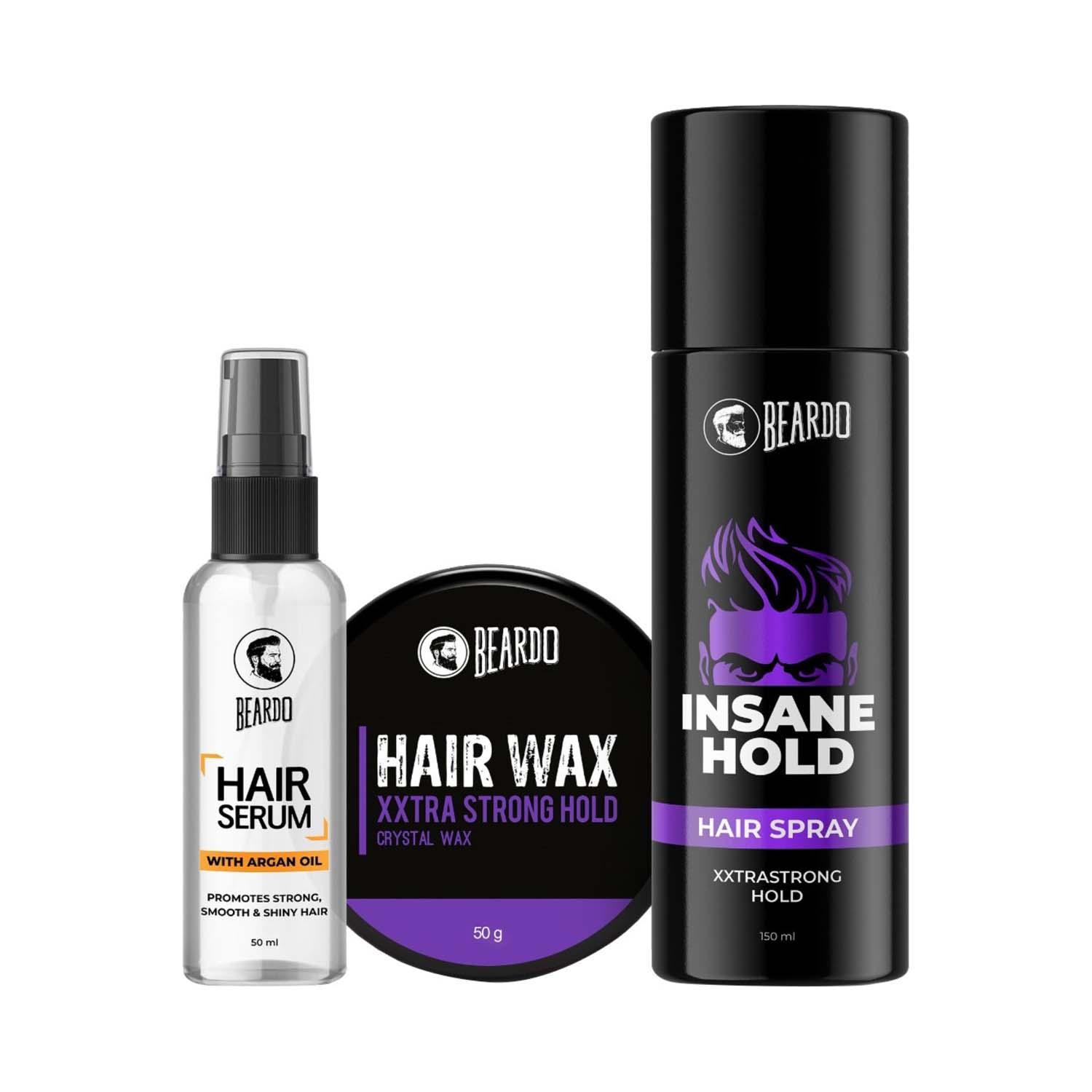 Beardo | Beardo Ultimate Styling Combo Include Hair Serum with Xtra Strong Hair Wax, Insane Hold Spray (3Pcs)