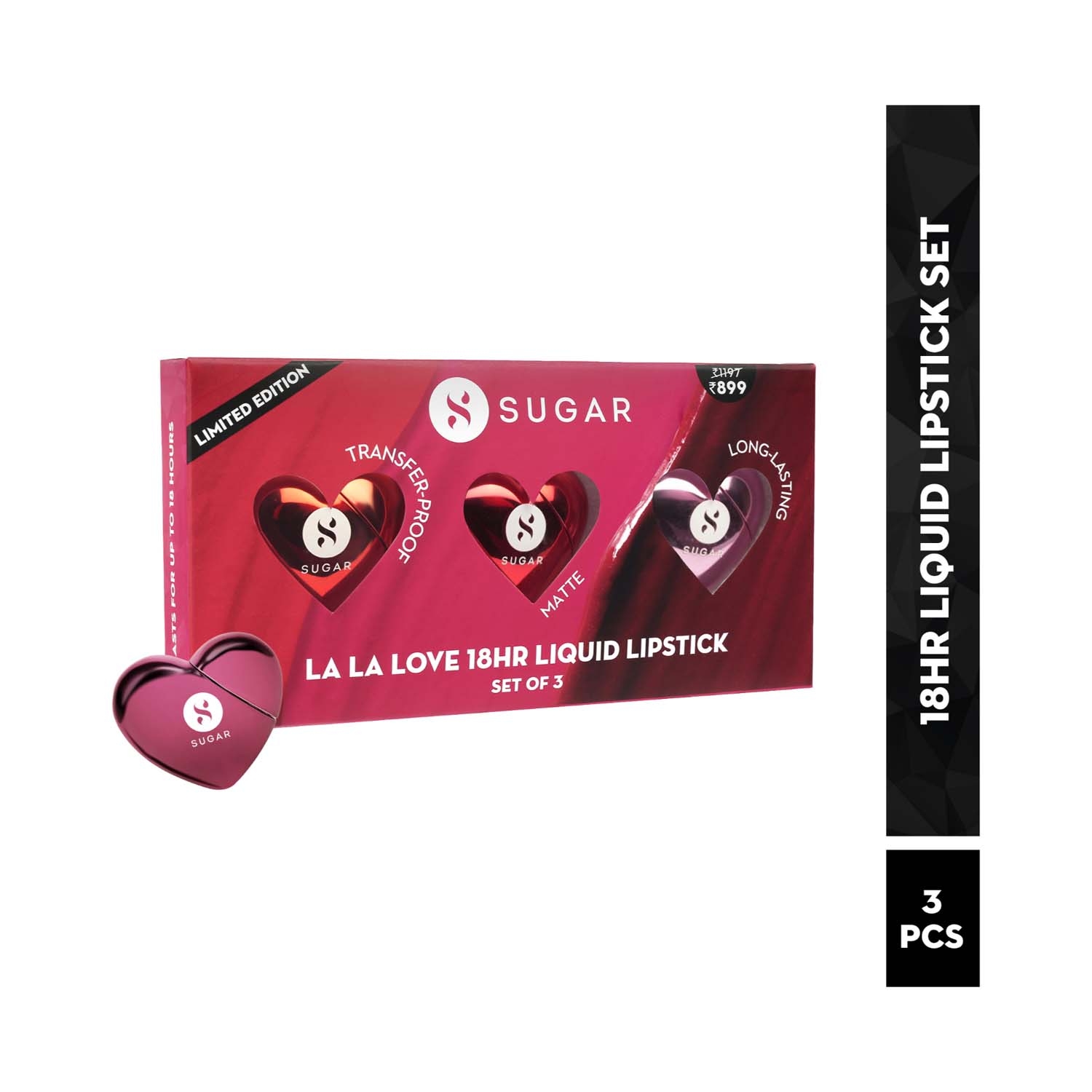 SUGAR Cosmetics | SUGAR Cosmetics La La Love Liquid Lipstick Set - 01 Cherry Crush, 02 Scarlet Smitten & 04 Mauve Mack (3pcs)