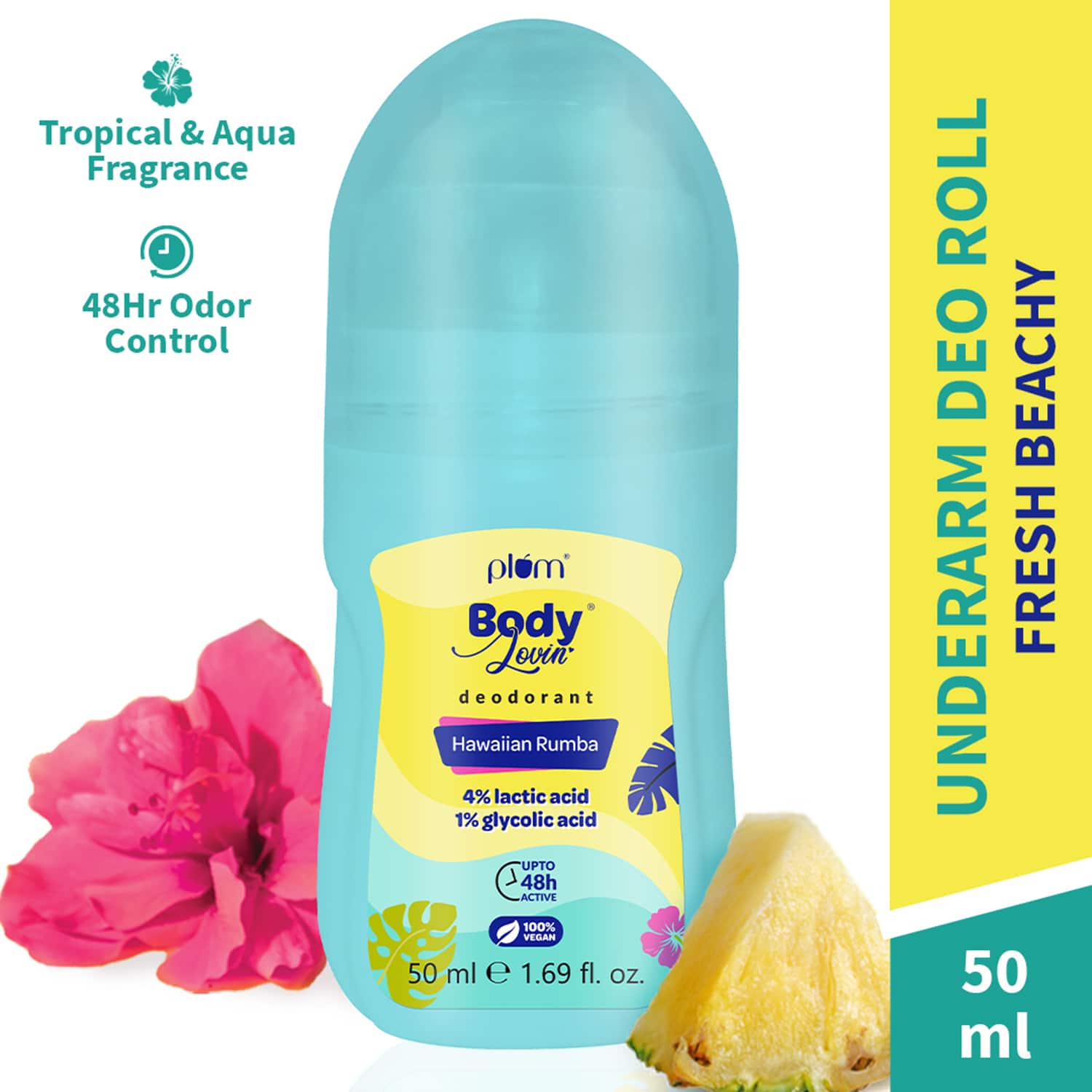 Plum | Plum BodyLovin' Hawaiian Rumba Deodorant Roll-On with Lactic Acid & Green Tea Extract (50ml)