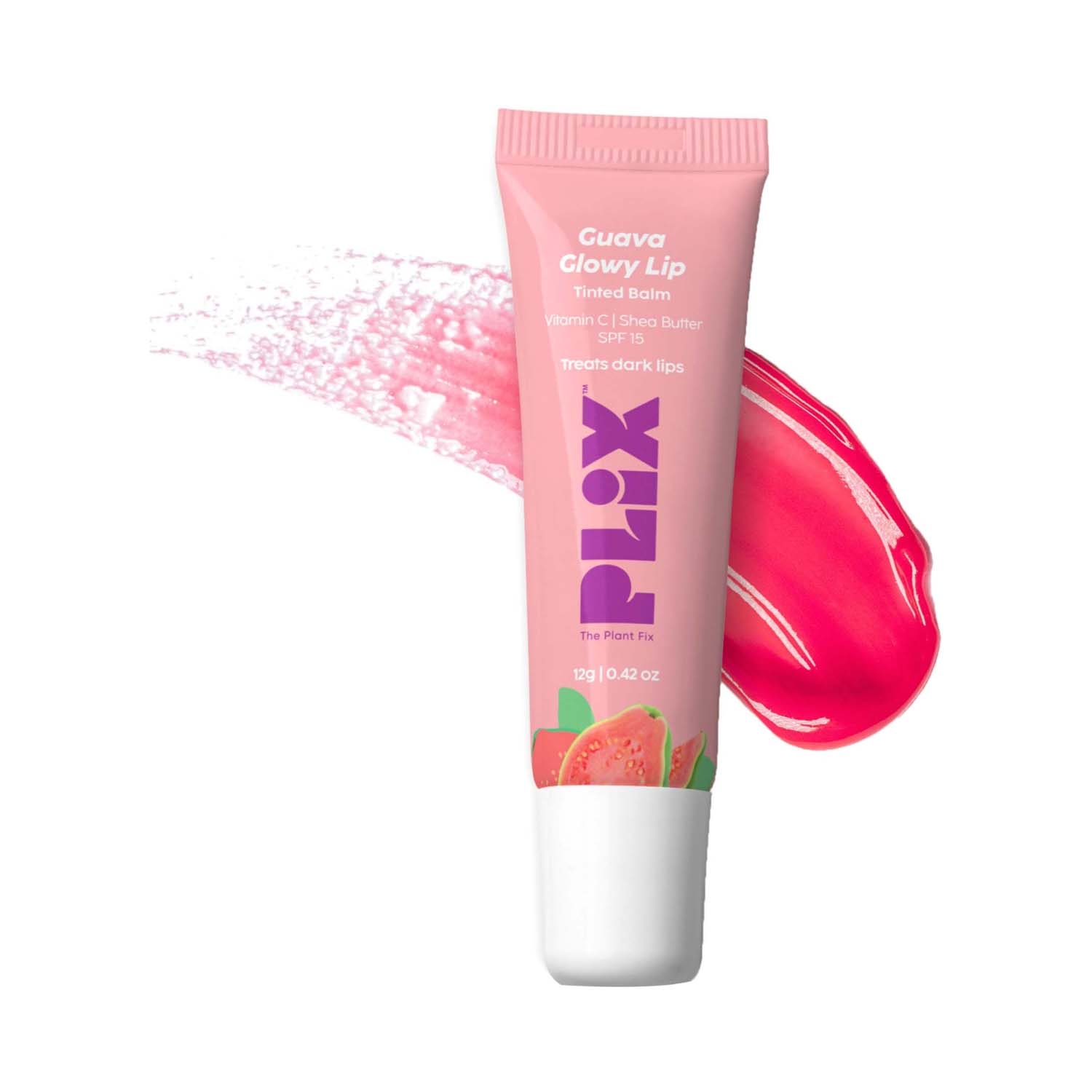 Plix The Plant Fix | Plix The Plant Fix Guava Glowy Tinted Lip Balm For Smooth, Buttery Soft Lips With SPF 15 (12g)