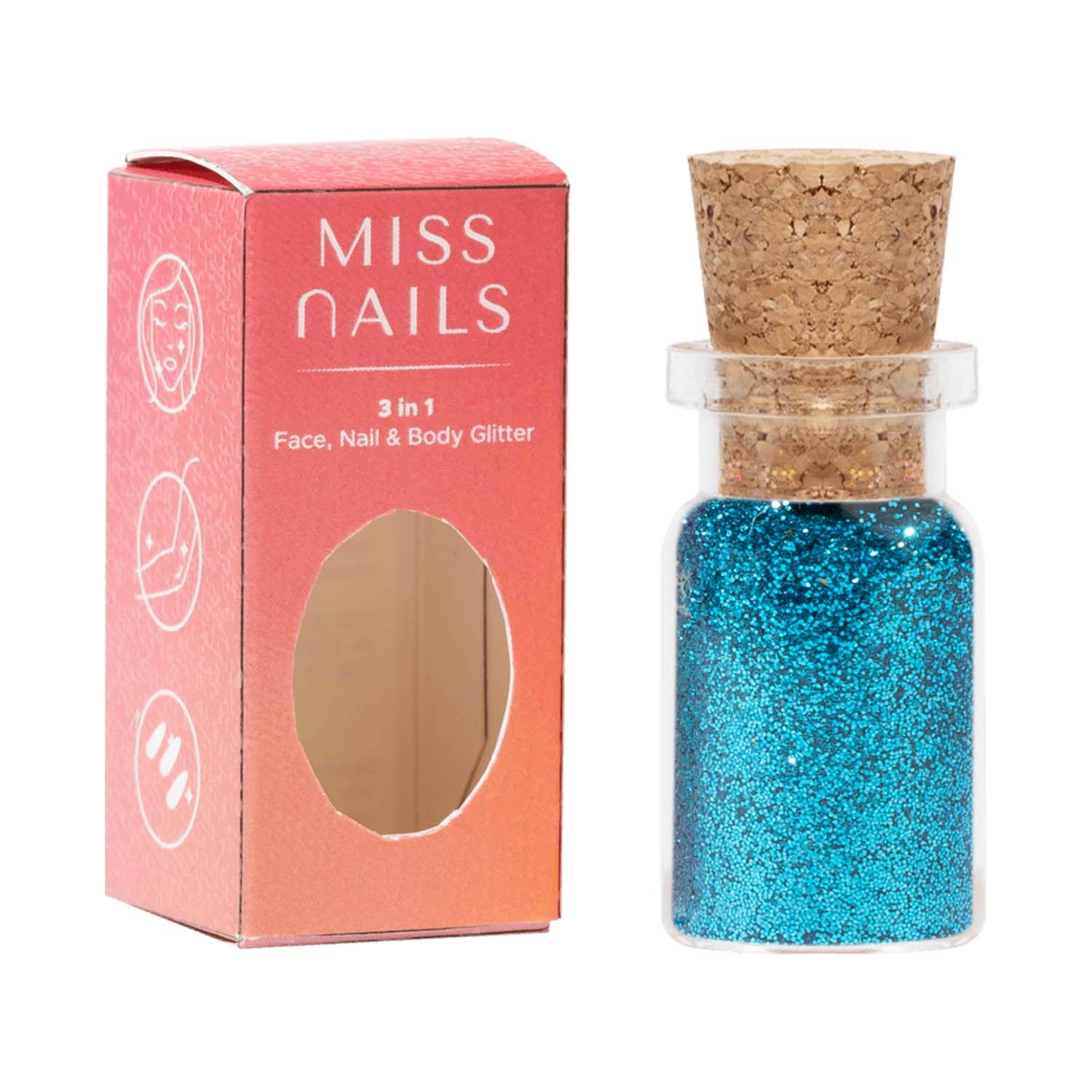 Miss Nails | Miss Nails 3 In 1 Glitter Nail Polish - 2 Blue Sky (5g)