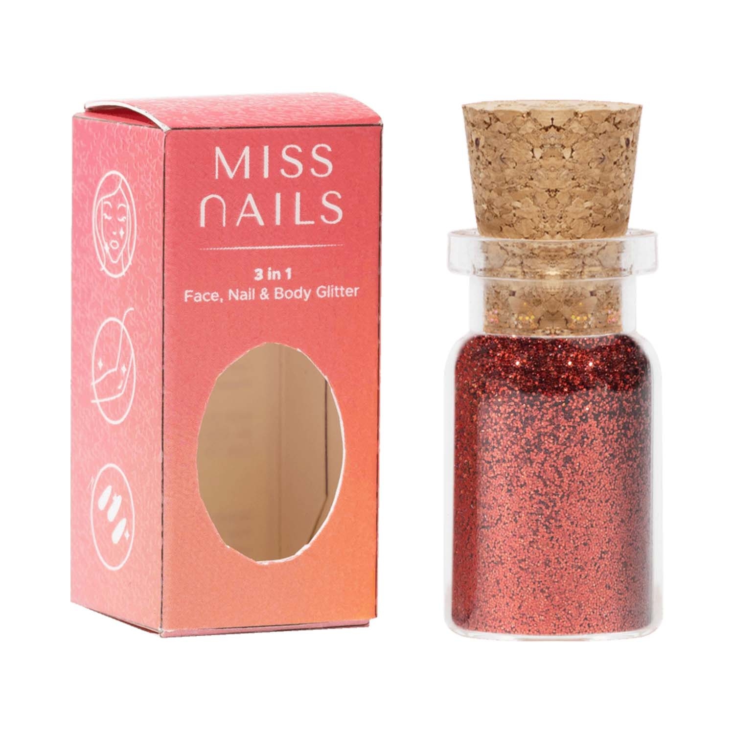 Miss Nails | Miss Nails 3 In 1 Glitter Nail Polish - 7 Red Forever (5g)
