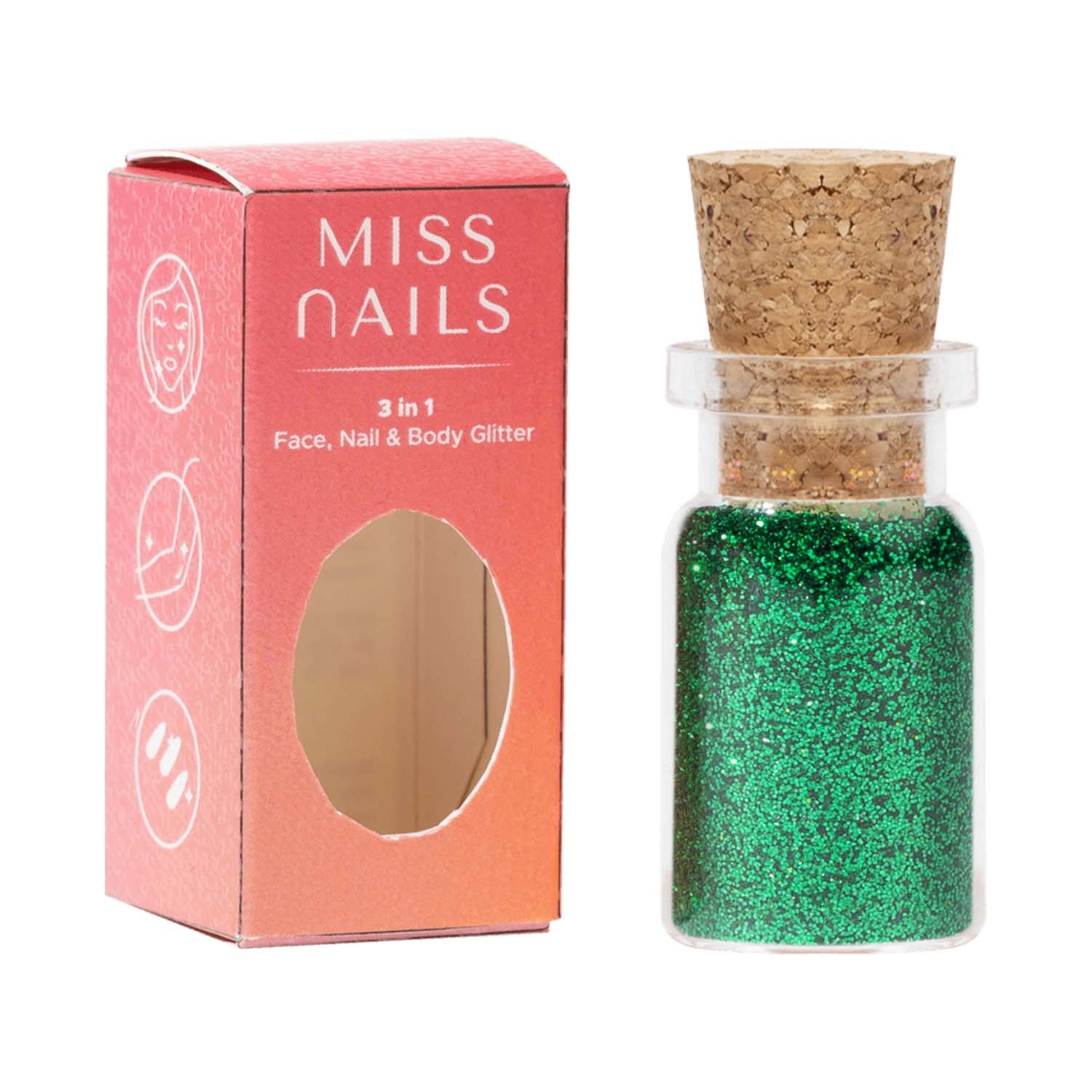 Miss Nails | Miss Nails 3 In 1 Glitter Nail Polish - 3 I Am All Green (5g)