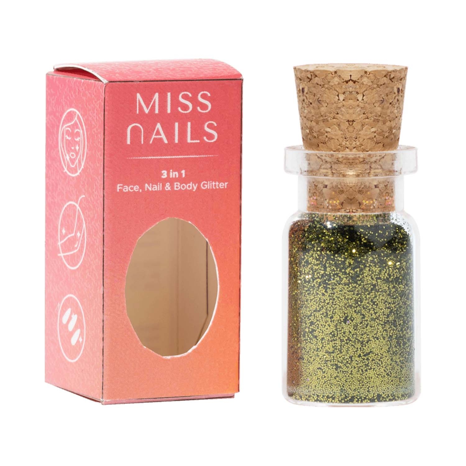 Miss Nails | Miss Nails 3 In 1 Glitter Nail Polish - 8 Olive Lover (5g)