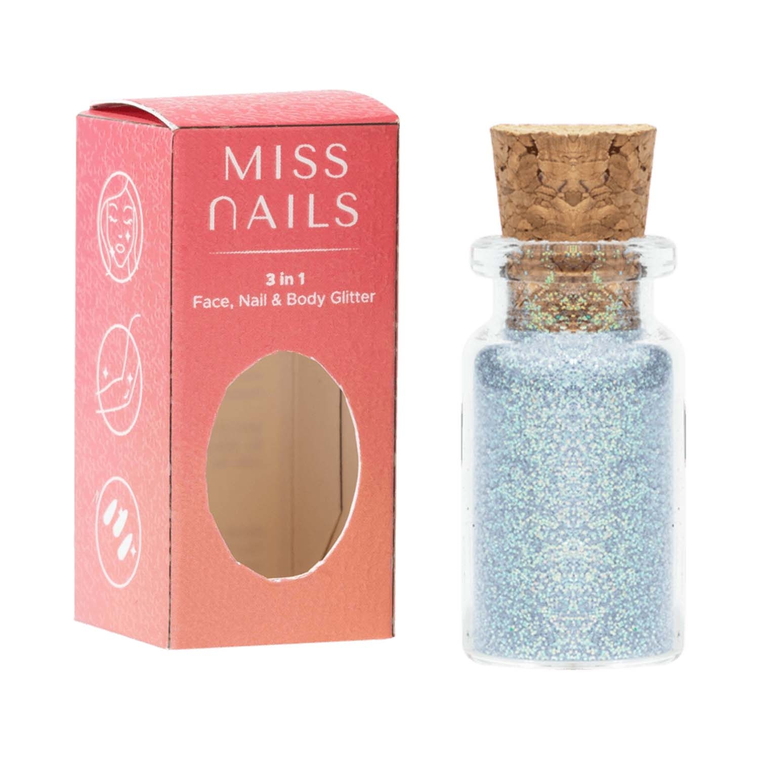 Miss Nails | Miss Nails 3 In 1 Glitter Nail Polish - 13 Holographic Silver (5g)