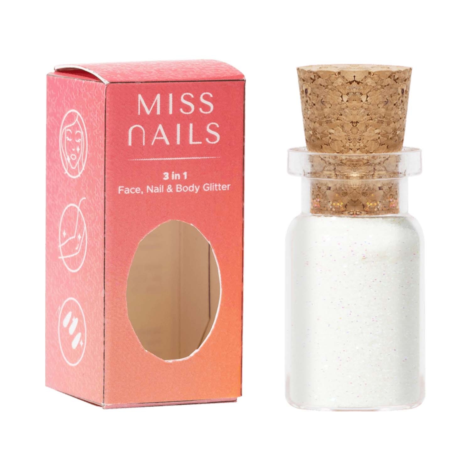 Miss Nails | Miss Nails 3 In 1 Glitter Nail Polish - 15 The White (5g)