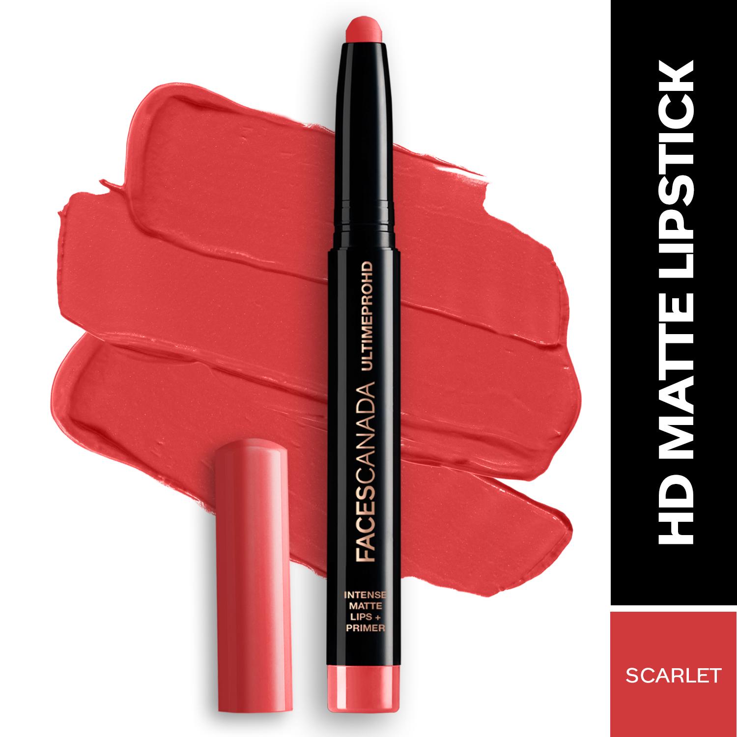 Faces Canada | Faces Canada Ultime Pro HD Intense Matte Lips + Primer, 9HR Long Stay - Scarlet 06 (1.4 g)