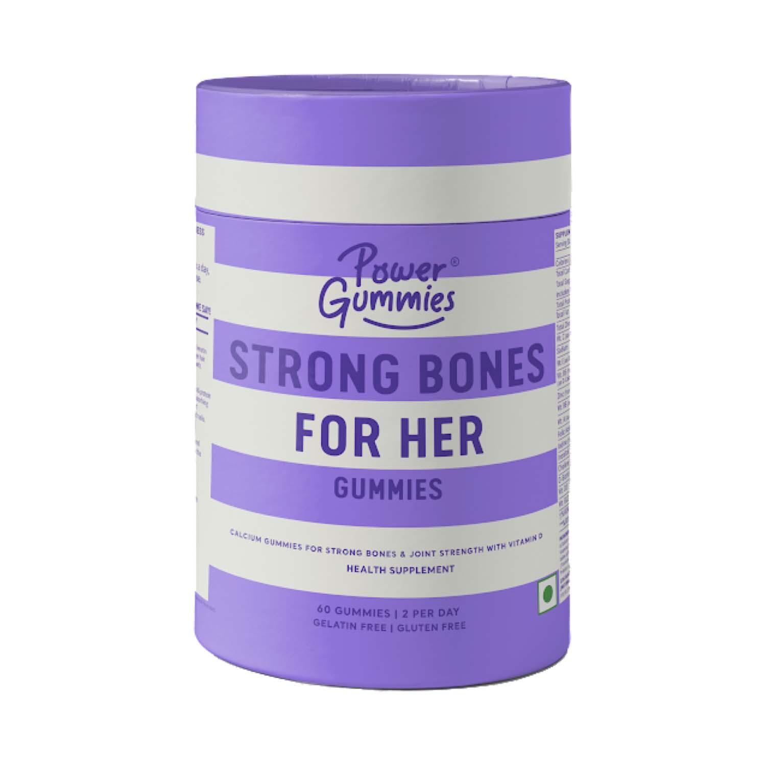 Power Gummies | Power Gummies Strong Bones For Her-Vitamin D3 & Calcium with Strawberry Flavour (60 Gummies)