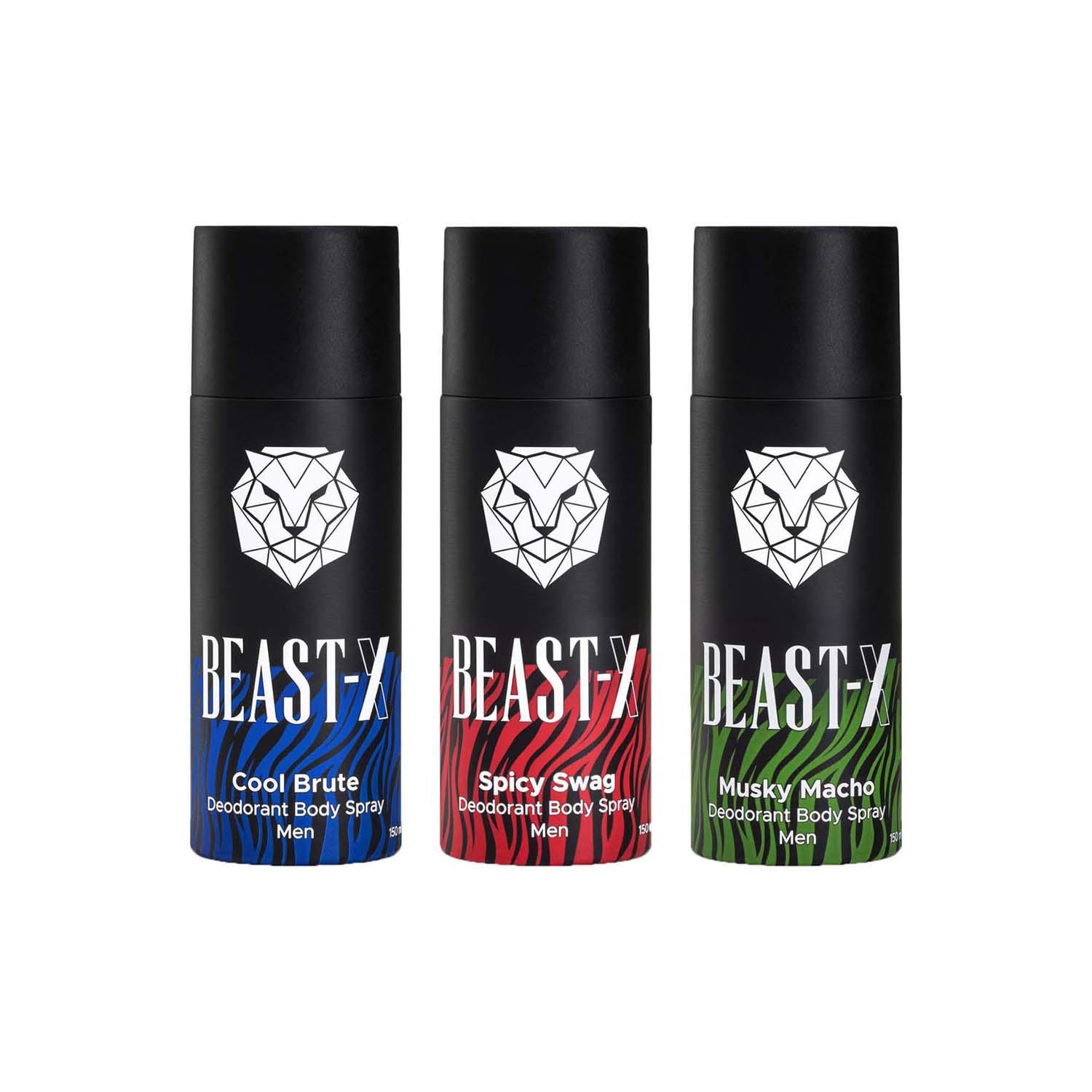 Pure Sense | Pure Sense Beast X Spicy Swag, Cool Brute And Musky Macho Men Body Spray Set (3 Pcs)