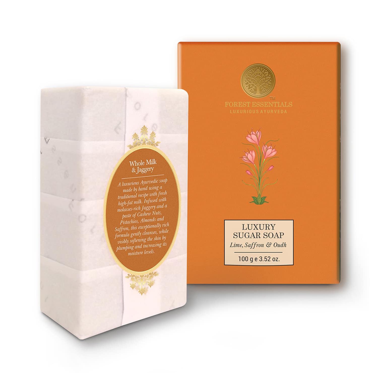 Forest Essentials | Forest Essentials Luxury Sugar Soap Lime, Saffron & Oudh Ayurvedic Handmade Bath Soap - (100 g)