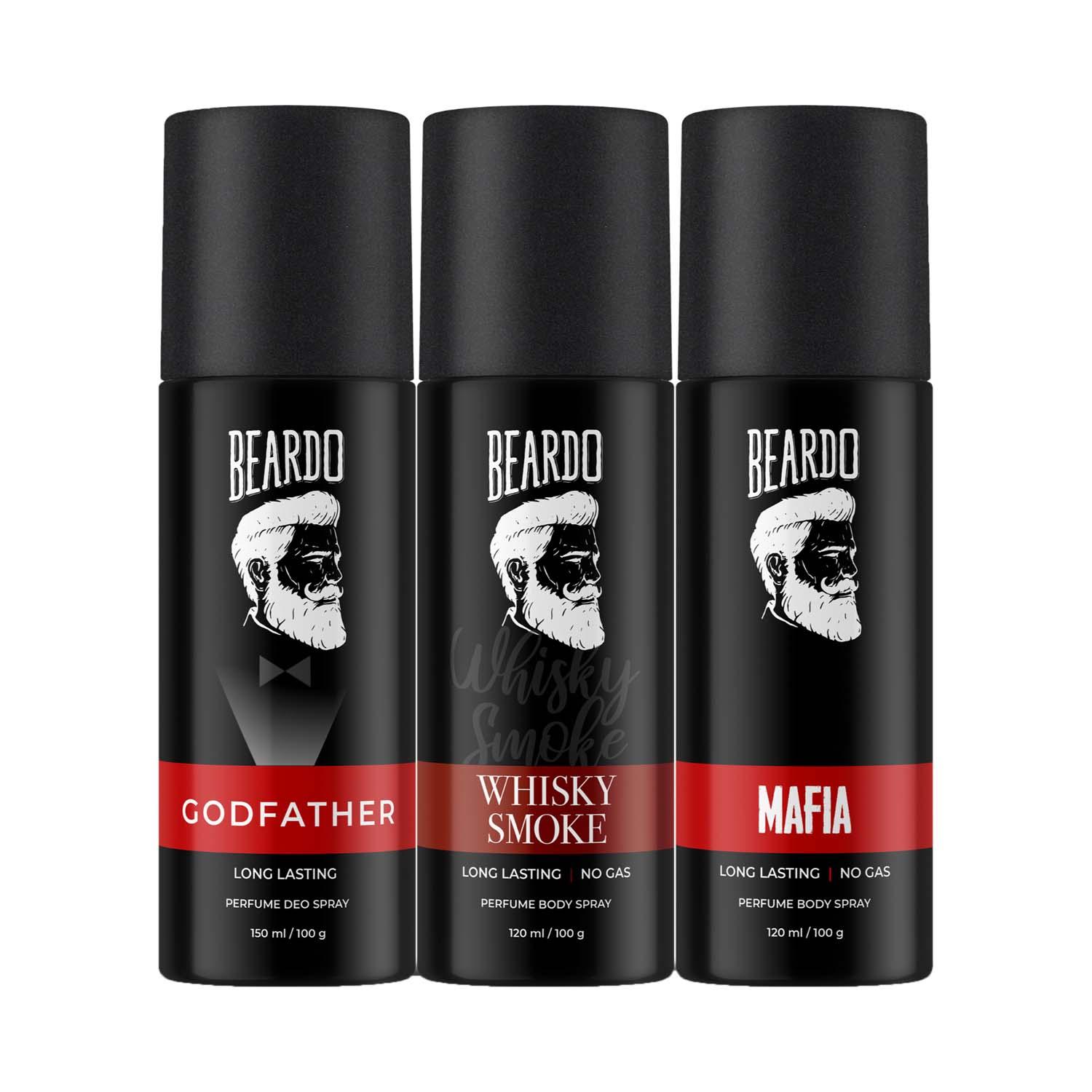 Beardo Godfather, Whisky Smoke & Mafia Body Spray For Men Set (3 pcs)
