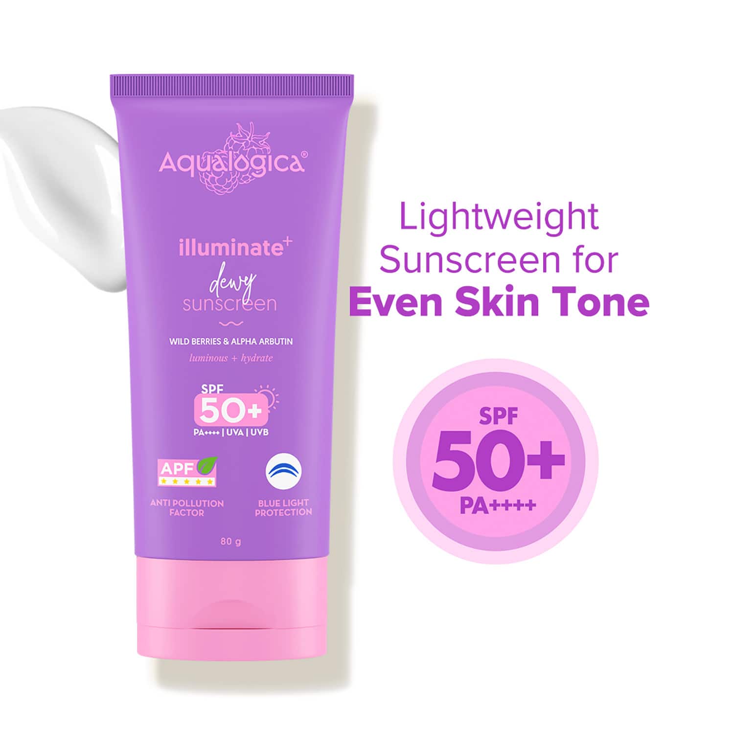 Aqualogica | Aqualogica Illuminate+ Dewy Lightweight Sunscreen Gel SPF 50+ PA++++ for All Skin Types (80 g)