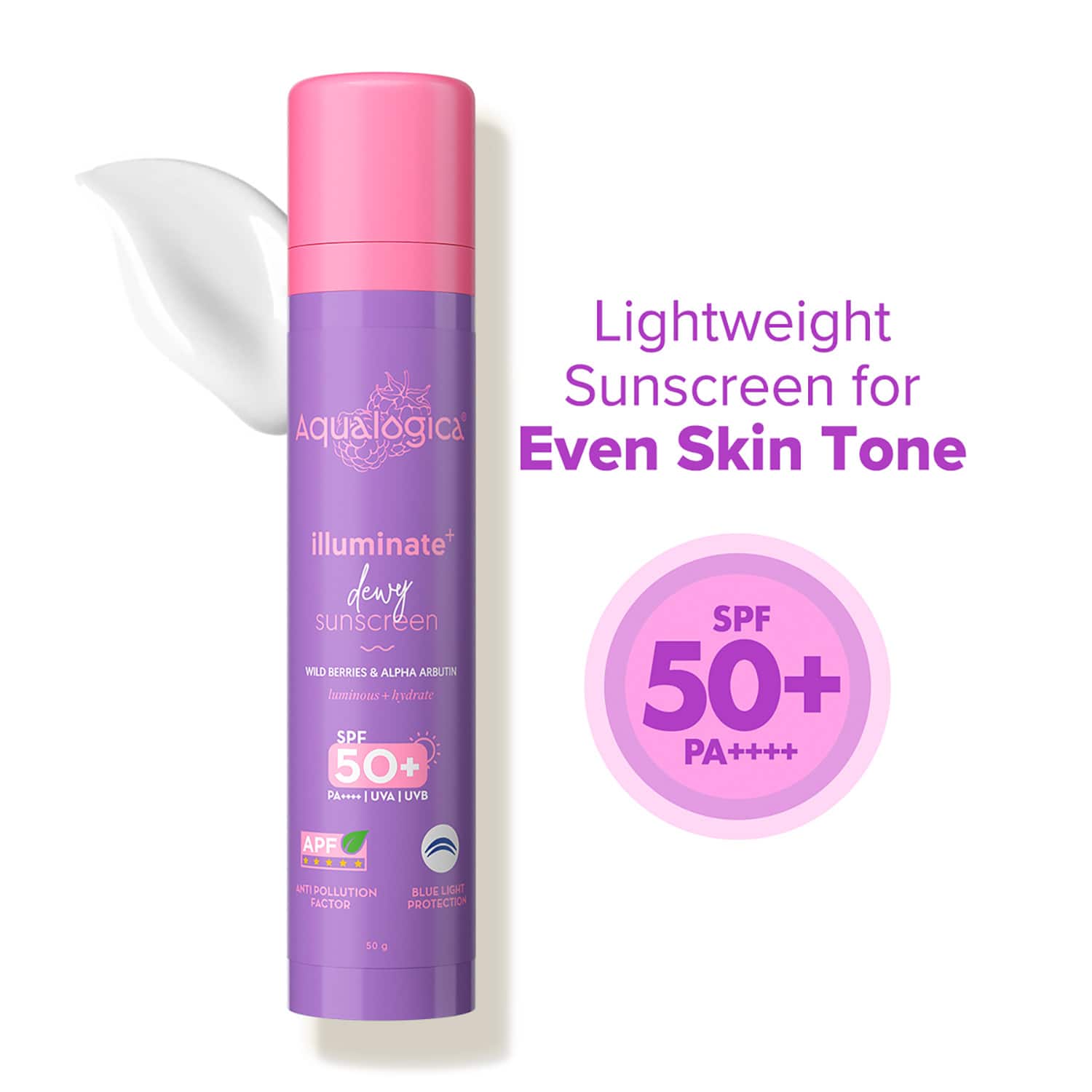 Aqualogica | Aqualogica Illuminate+ Dewy Lightweight Sunscreen Gel SPF 50+ PA++++ for All Skin Types (50 g)