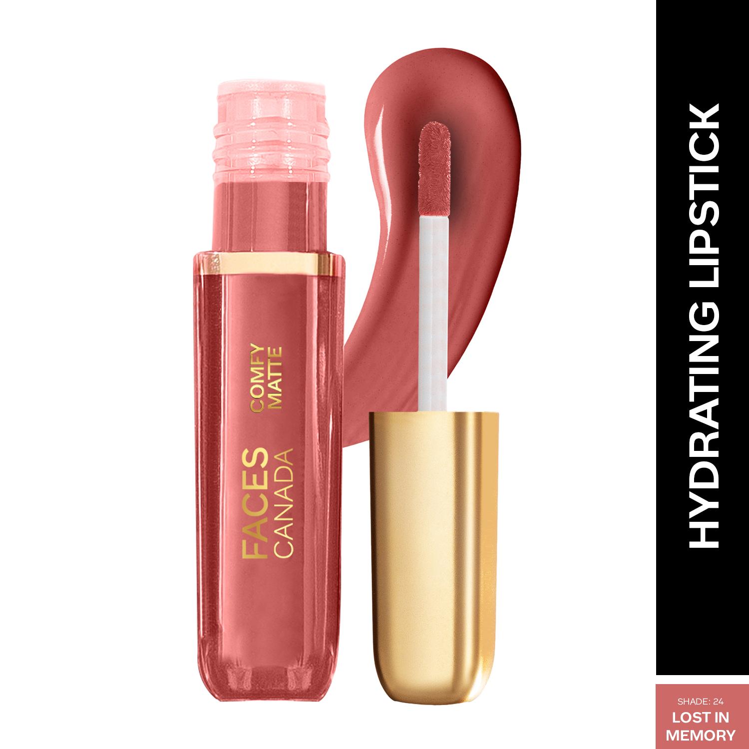 Faces Canada | Faces Canada Comfy Matte Liquid Lipstick, 10HR Stay, No Dryness - Lost In Memory 24 (3 ml)