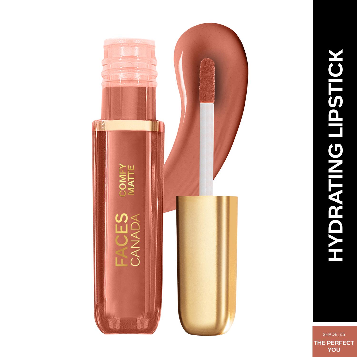 Faces Canada | Faces Canada Comfy Matte Liquid Lipstick, 10HR Stay, No Dryness - The Perfect You 25 (3 ml)