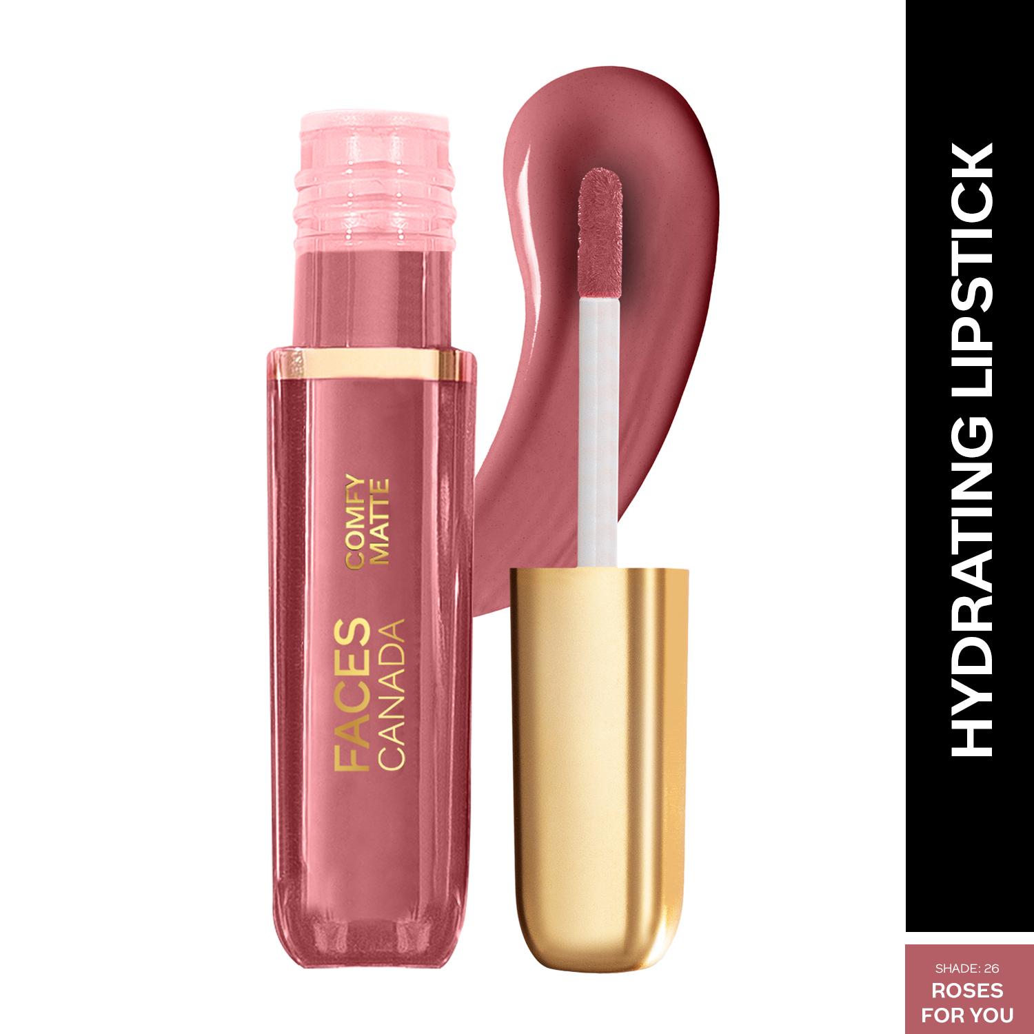 Faces Canada | Faces Canada Comfy Matte Liquid Lipstick, 10HR Stay, No Dryness - Roses For You 26 (3 ml)
