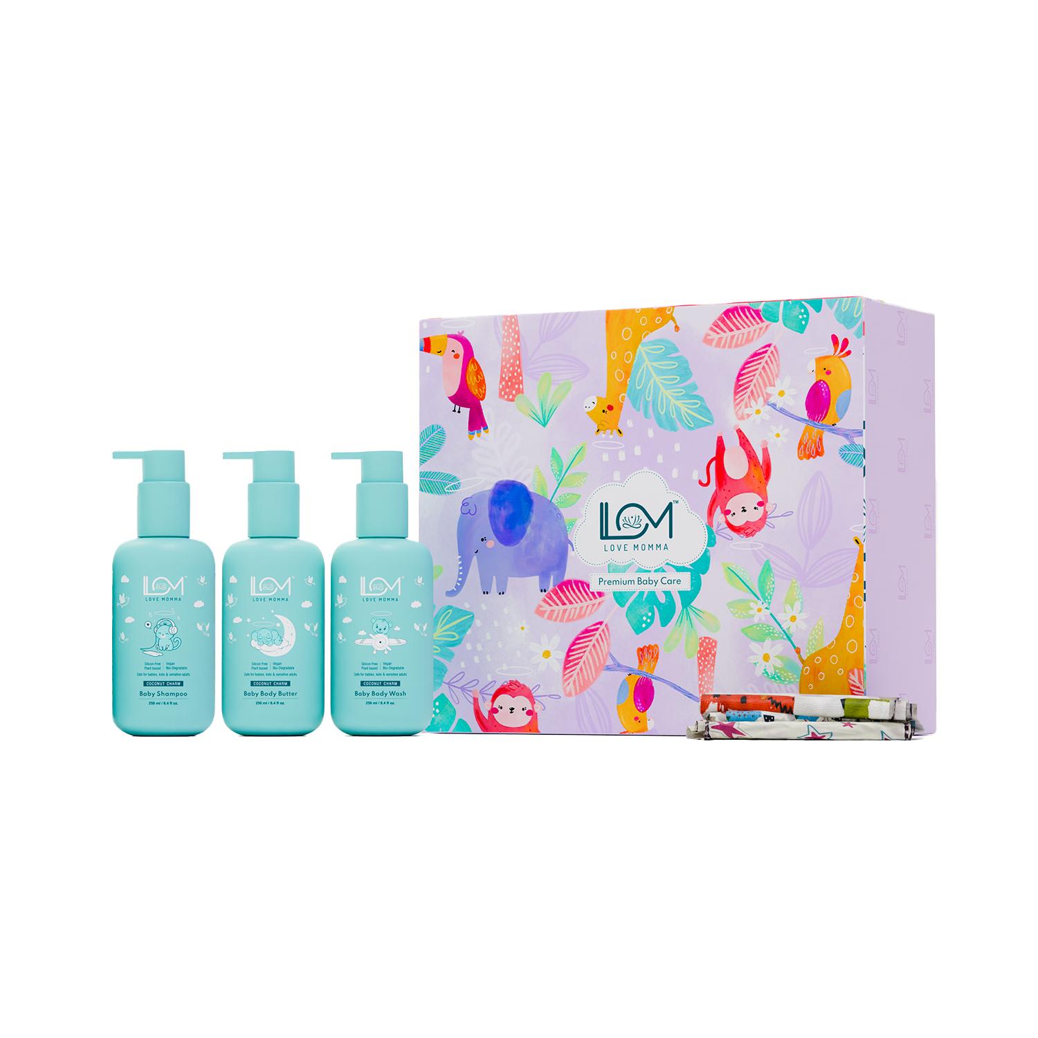 Love Momma | Love Momma Napkins Gift Hamper for Baby Skin Care (Baby Shampoo, Body Butter, Body Wash) - (3 pcs)