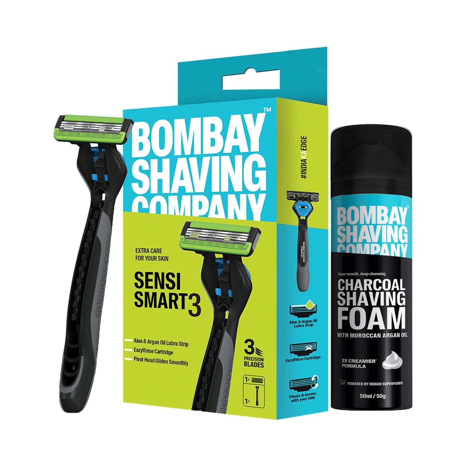 Bombay Shaving Company | Bombay Shaving Company Sensi Smart 3 Razor and Charcoal Shaving Foam Grooming Kit (3 Pcs)