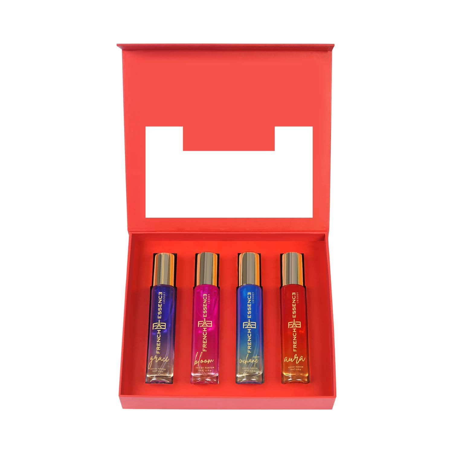 FRENCH ESSENCE | FRENCH ESSENCE Premium Red (Grace, Bloom, Enchante & Aura) Luxury Perfume Gift Set For Women (4 pcs)