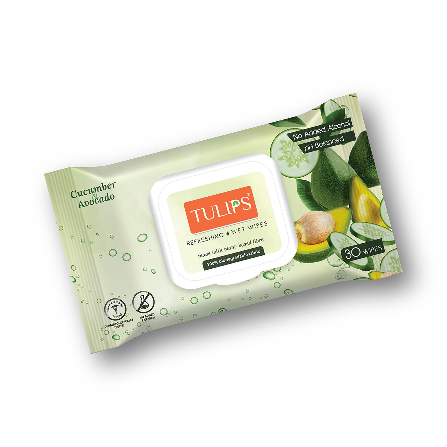 Tulips | Tulips Refreshing Wet Wipes Cucumber & Avocado - (30 pcs)