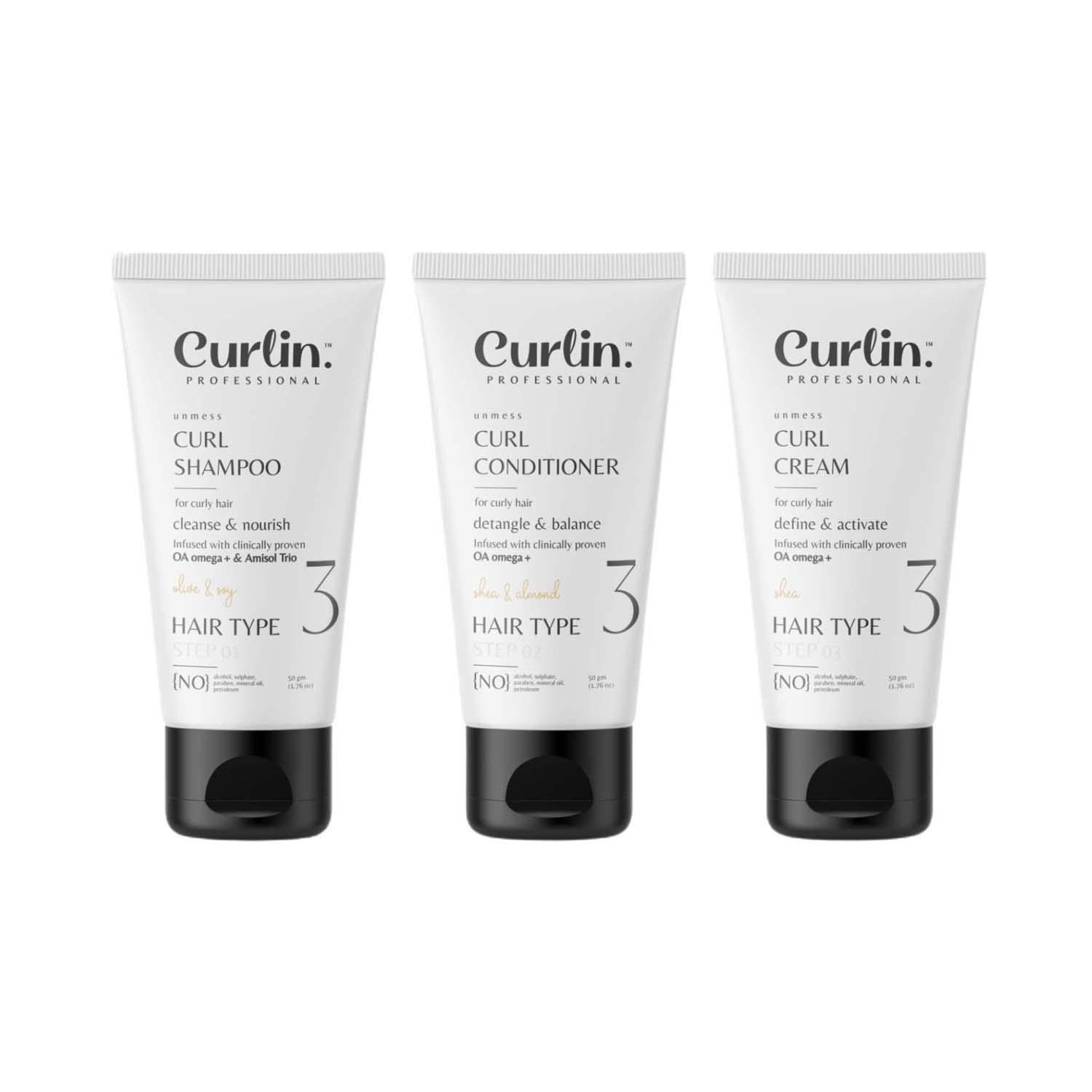 Curlin | Curlin Professional Curl Defining Shampoo Conditioner & Hair Cream (3 pcs)