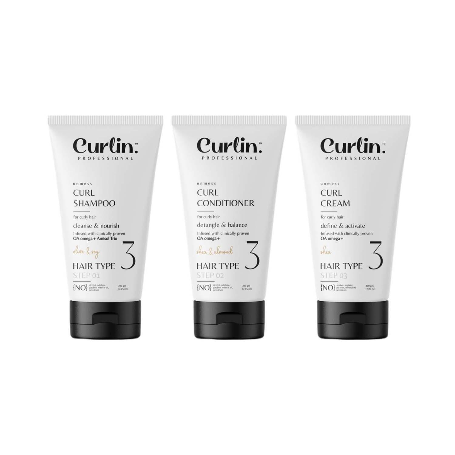 Curlin Professional | Curlin Professional Curl Defining Shampoo Conditioner & Hair Cream (3 pcs)