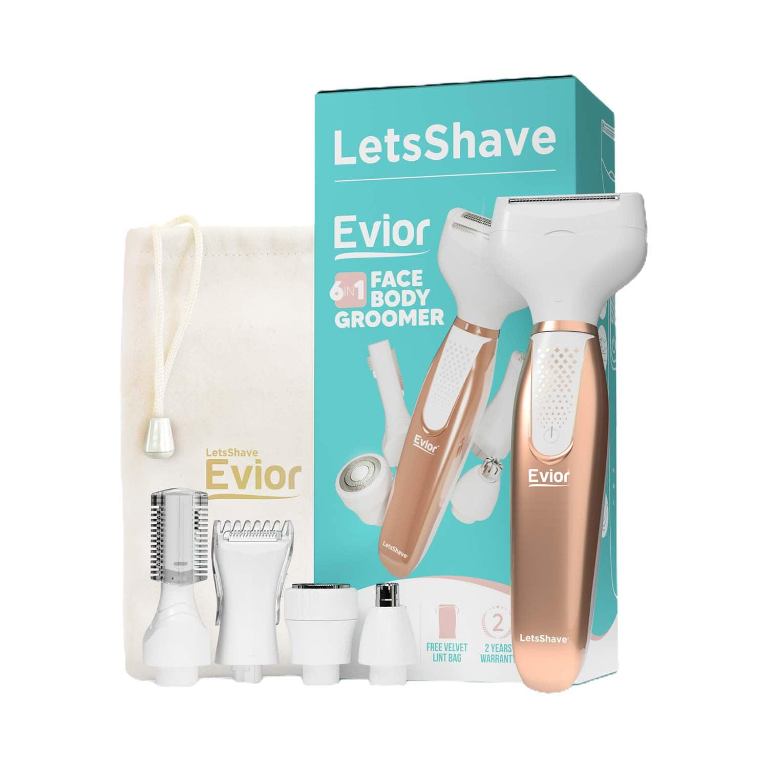 LetsShave | LetsShave Evior 6-In-1 Face And Body Trimmer Set - Gold, White