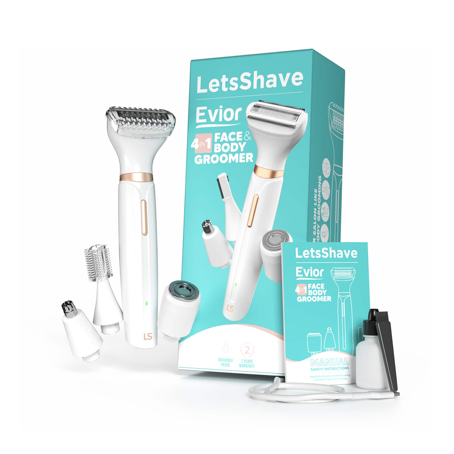 LetsShave | LetsShave Evior 6-In-1 Face And Body Trimmer Set - Gold, White
