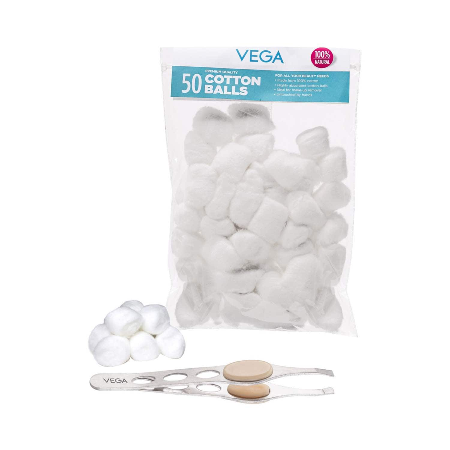 Vega | Vega Tweezer & Cotton Balls, 2 Pieces (VCP-06) (Pack of 2)