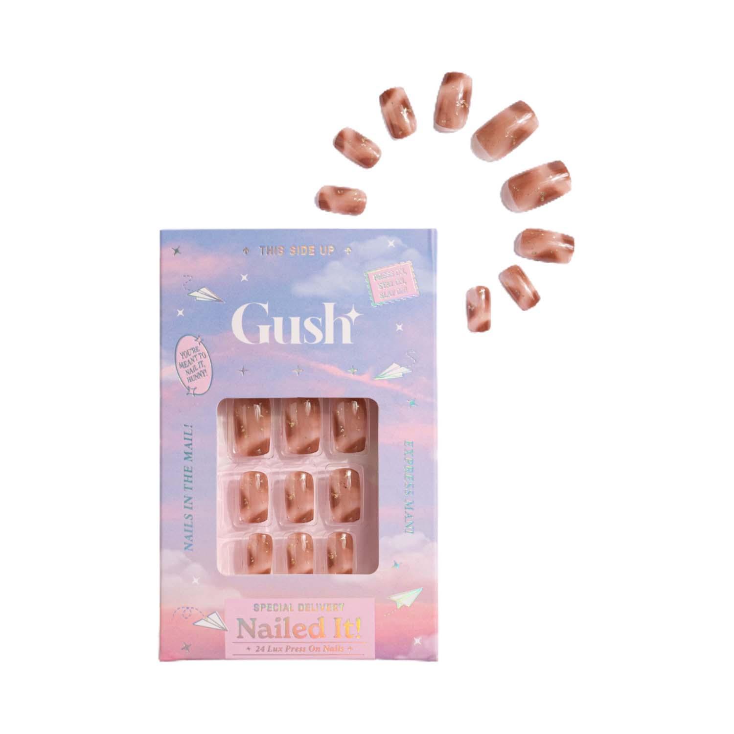 Gush Beauty | Gush Beauty Nailed It Reusable Luxury Press On Nails - Brown Cat Eye Small to Medium Squoval (8 pcs)