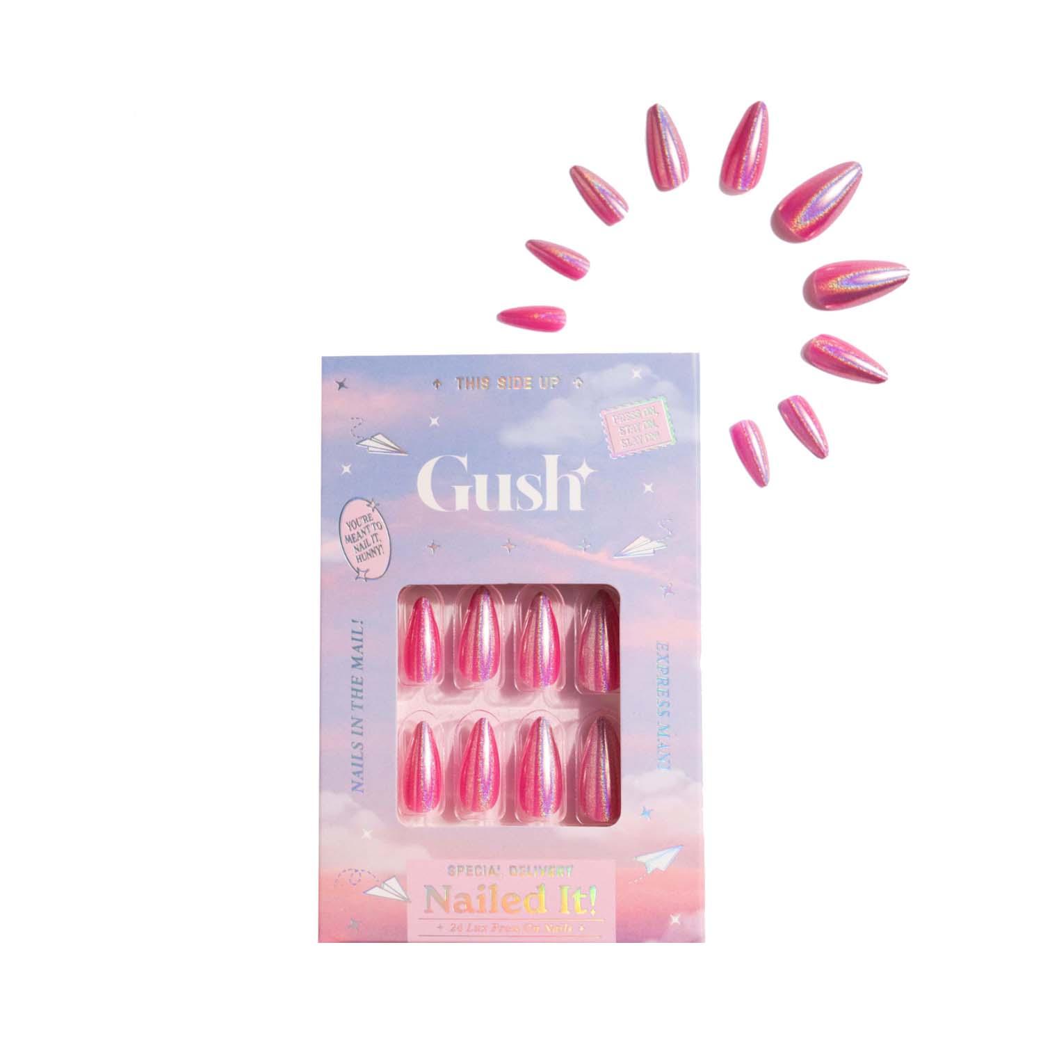 Gush Beauty | Gush Beauty Nailed It Reusable Luxury Press On Nails - Barbie Pink Chrome - Medium Almond (8 pcs)