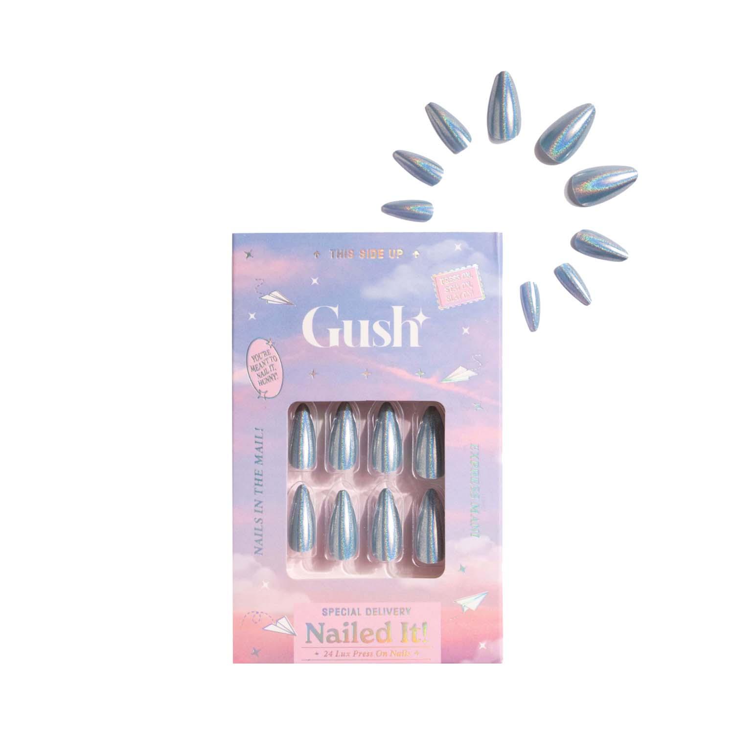 Gush Beauty | Gush Beauty Nailed It Reusable Luxury Press On Nails - Baby Blue Chrome - Medium Almond (8 pcs)