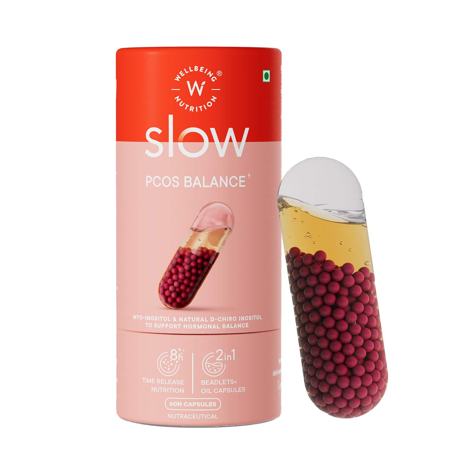 Wellbeing Nutrition | Wellbeing Nutrition Slow PCOS Supplement Veg Capsules for Women Caronositol Weight Management