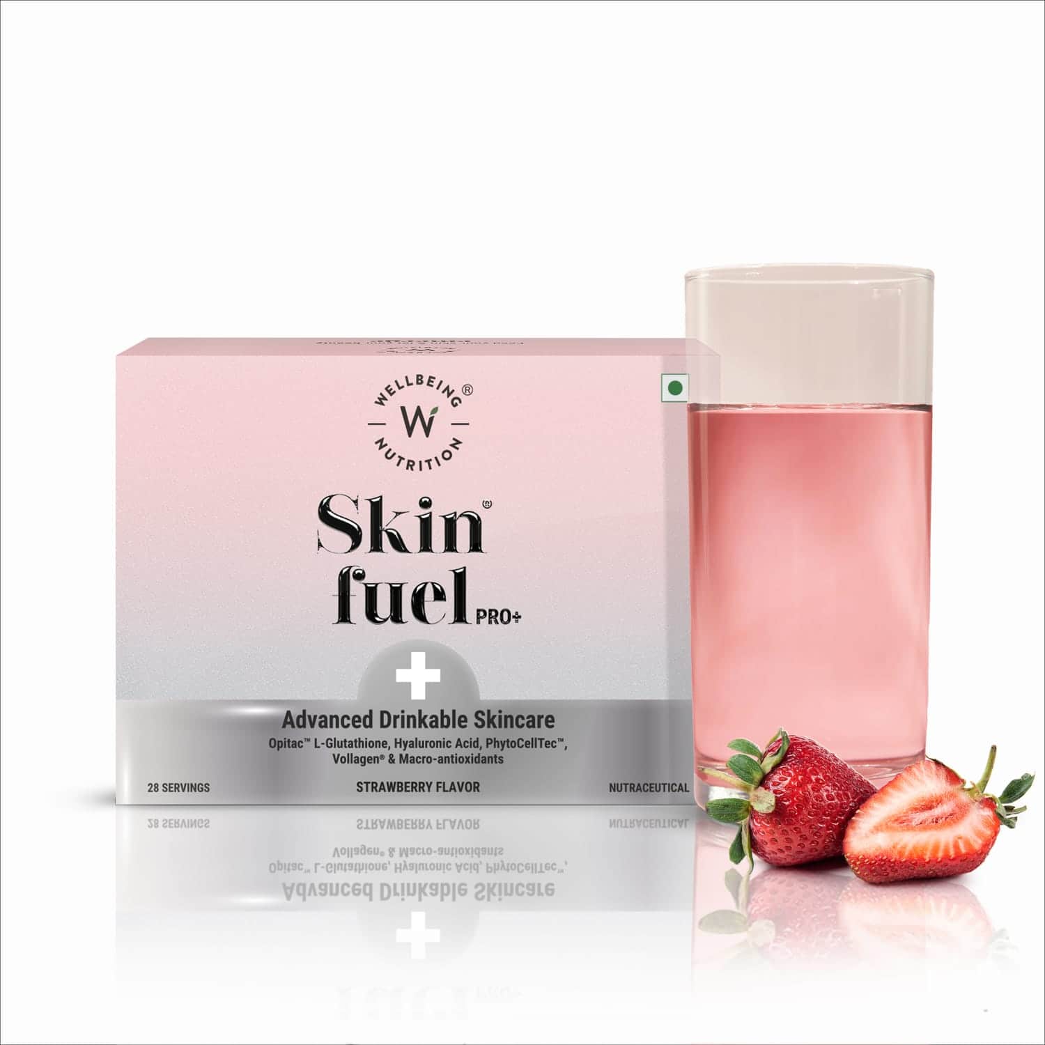 Wellbeing Nutrition | Wellbeing Nutrition Skin Fuel Pro+ Glutathione, Vit C & E, Anti-aging Strawberry - 28 Servings