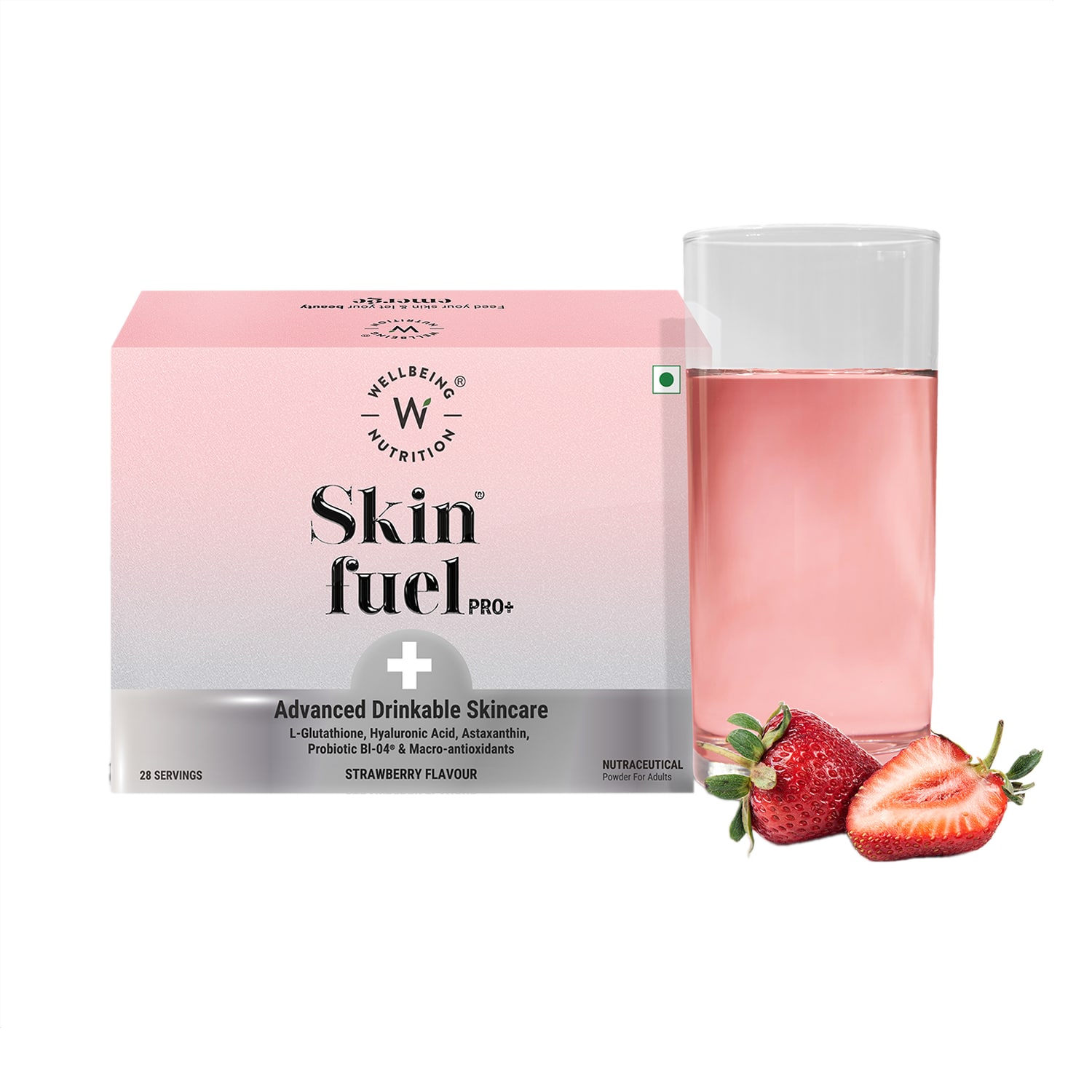 Wellbeing Nutrition | Wellbeing Nutrition Skin Fuel Pro+ Glutathione, Vit C & E, Anti-aging Strawberry - 28 Servings