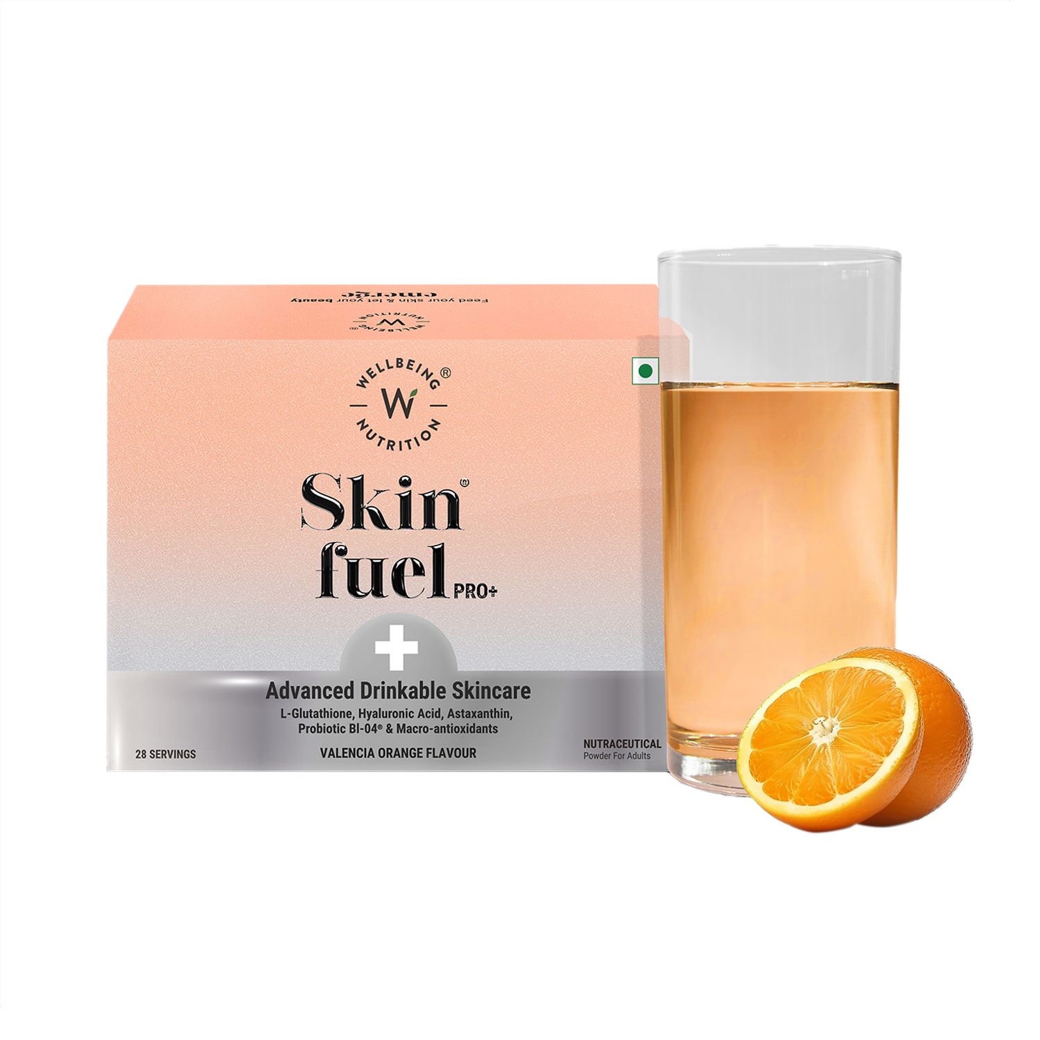 Wellbeing Nutrition | Wellbeing Nutrition Skin Fuel Pro+ Glutathione, Vit C & E, Anti-aging - Valencia Orange 28 Servings