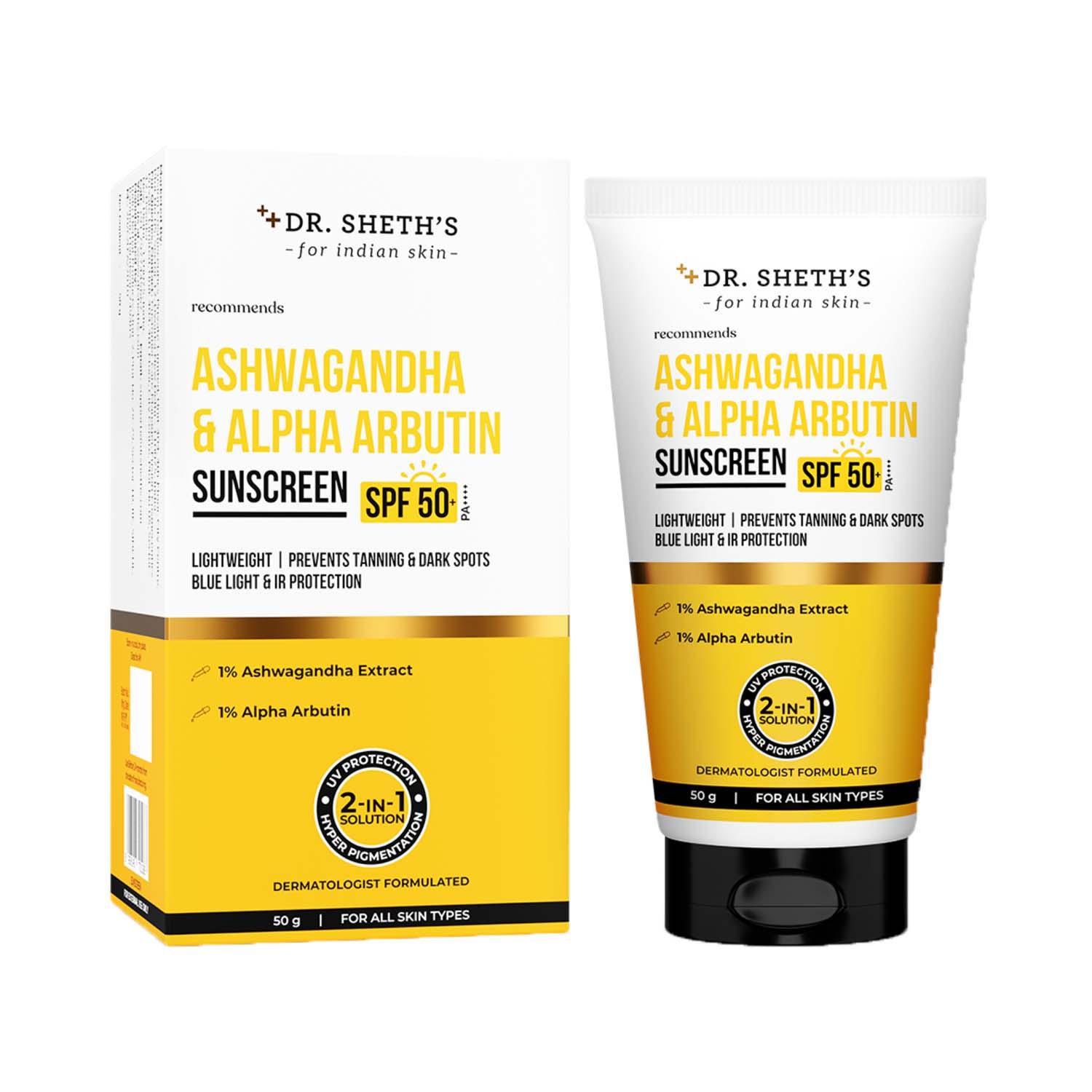 Dr. Sheth's | Dr. Sheth's Ashwagandha & Alpha Arbutin Sunscreen With SPF 50+ PA++++ (50 g)