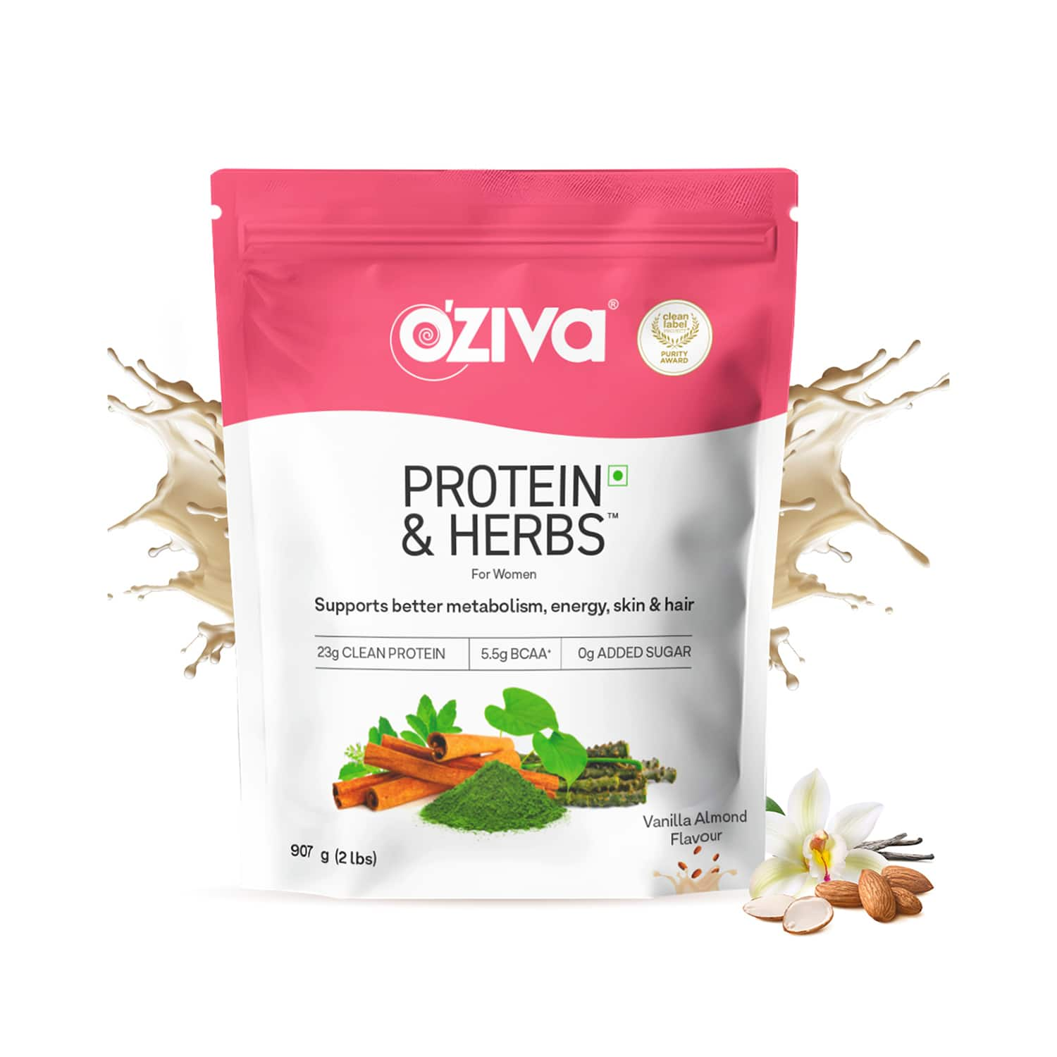 Oziva | Oziva Protein & Herbs Powder for Weight Control - Vanilla Almond 2 lbs (907 g)