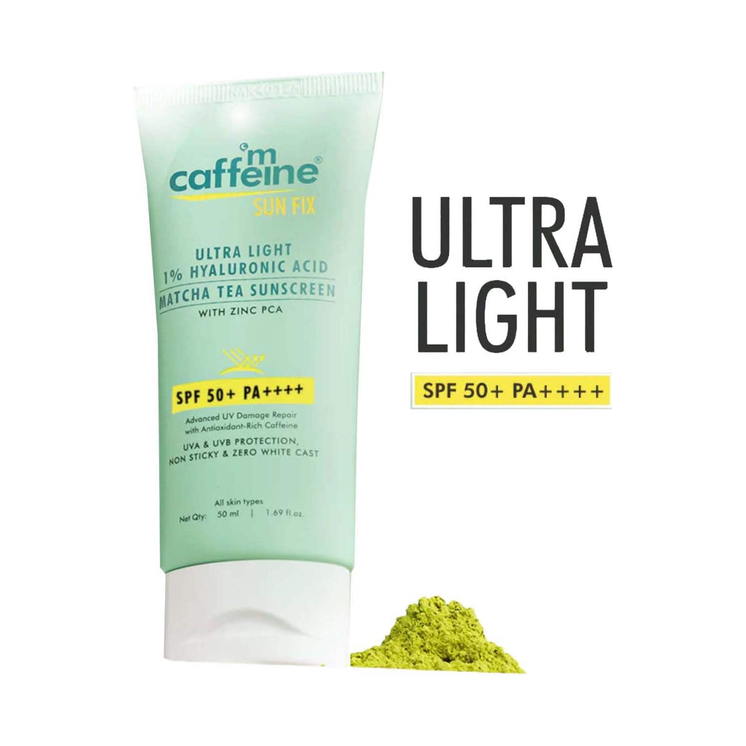 mCaffeine | mCaffeine Sun Fix Ultra Light 1% Hyaluronic Acid Matcha Tea Sunscreen with SPF 50 PA++++ (50 ml)