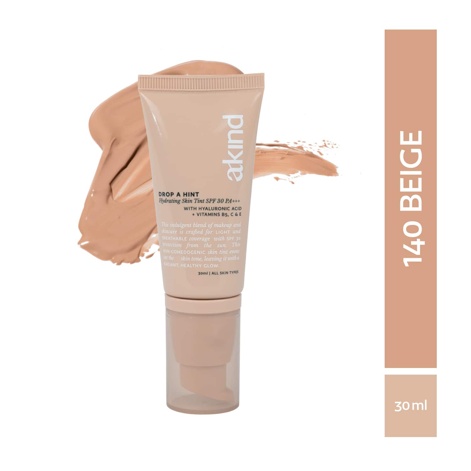 Akind | Akind Drop a Hint Hydrating Skin Tint SPF 30 PA +++ - 140 Beige (30 ml)