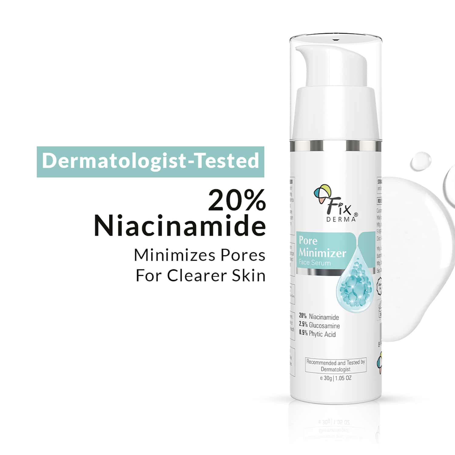 Fixderma | Fixderma 20% Niacinamide Serum for Face with 2.5% Glucosamine,Hyaluronic Acid Serum Men-Women (30g)