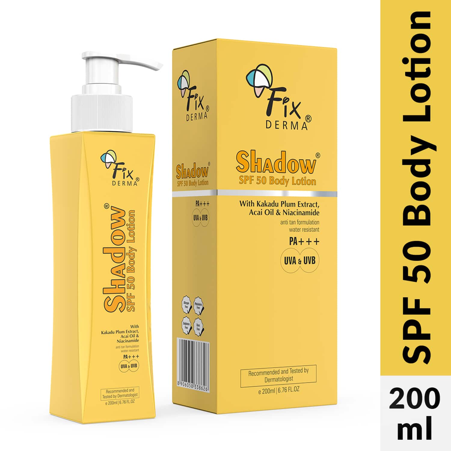 Fixderma | Fixderma Shadow Sunscreen Body Lotion with Spf 50 PA+++ And 2% Niacinamide (200 ml)