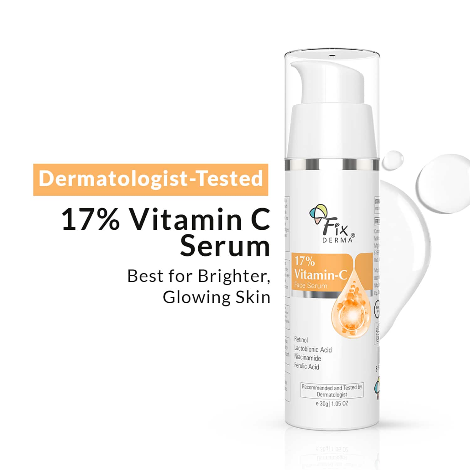Fixderma | Fixderma 17% Vitamin C Face Serum for Glowing Skin Anti Aging Night Face Serum (30g)