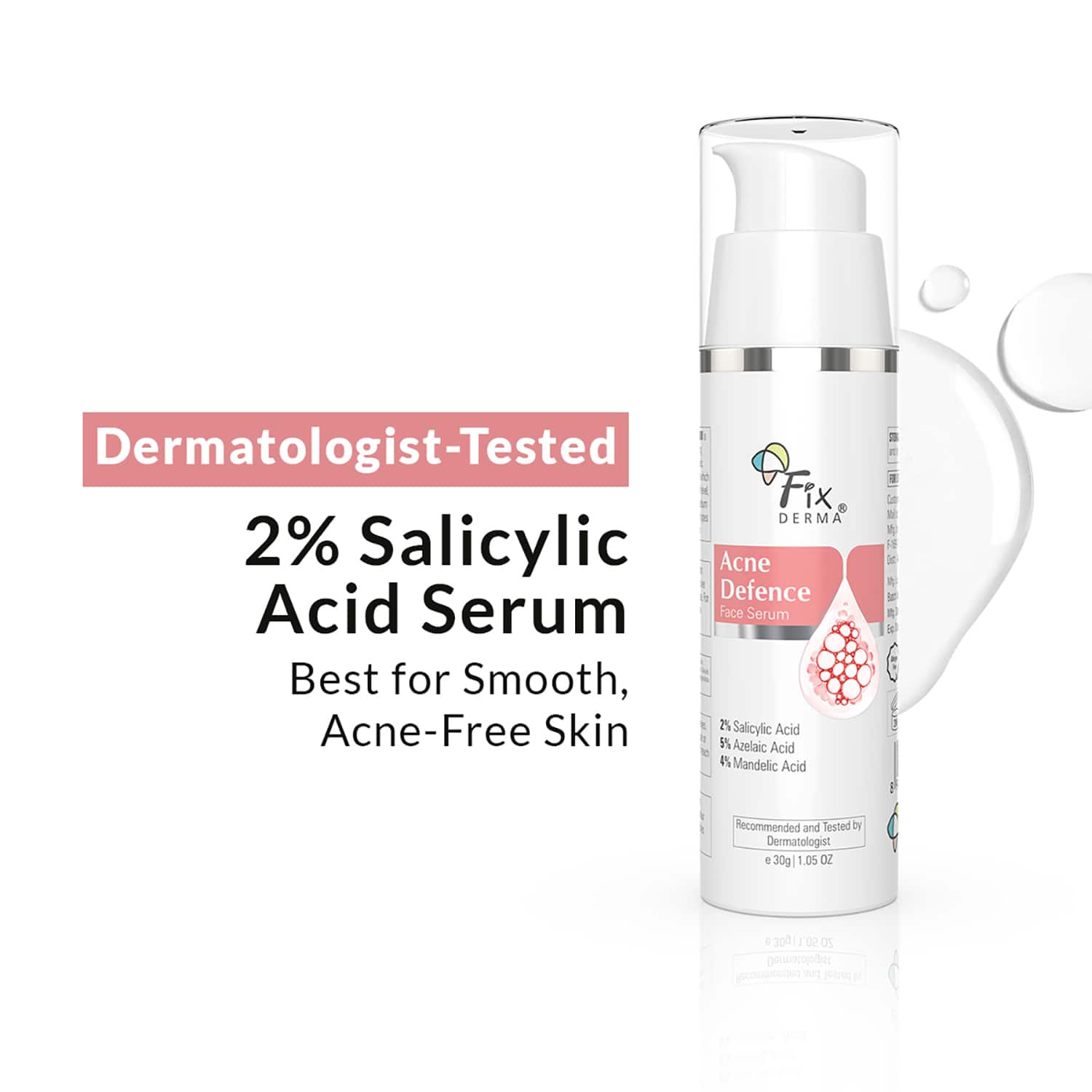 Fixderma | Fixderma 2% Salicylic Acid Serum for Anti Acne Treatment with 5% Azelaic Acid and 4% Mandelic (30g)
