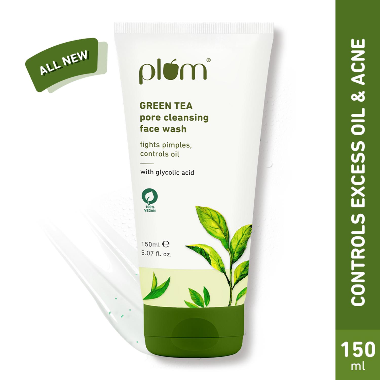 Plum | Plum Green Tea Pore Cleansing Gel Face Wash with Glycolic Acid Fights Acne & Oil Clear Skin (150 ml)