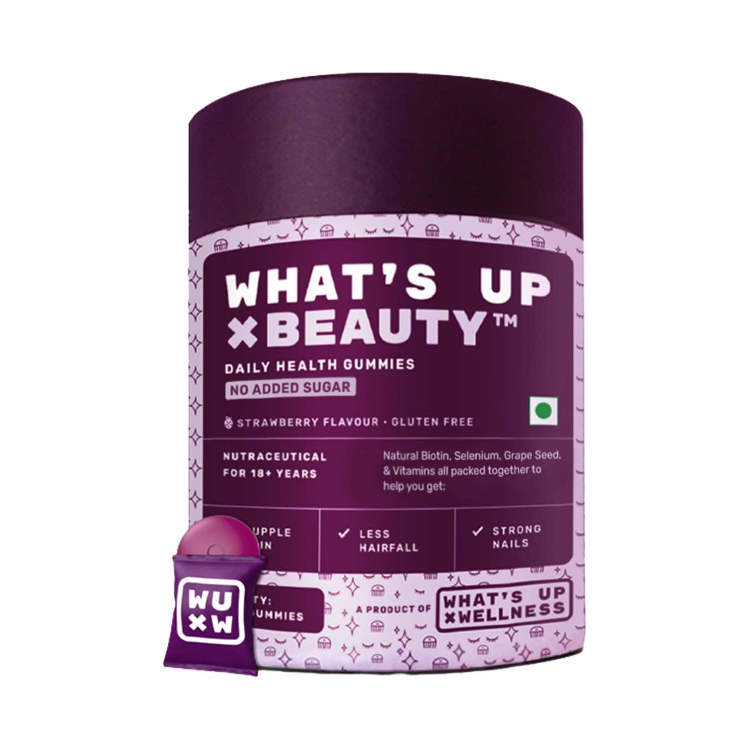 What's Up Wellness | What's Up Wellness Beauty for Healthy Hair Skin & Nails No Added Sugar Gummies (30 Days Pack)