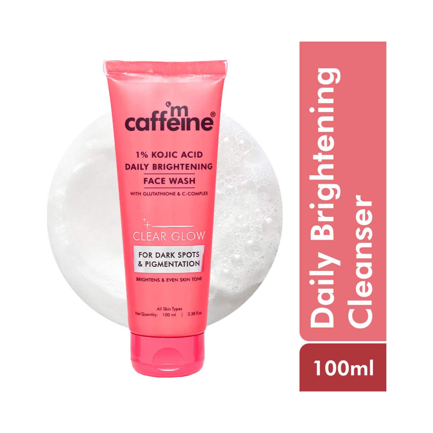 mCaffeine | mCaffeine Clear Glow 1% Kojic Acid Daily Brightening Face Wash with Glutathione (100 ml)