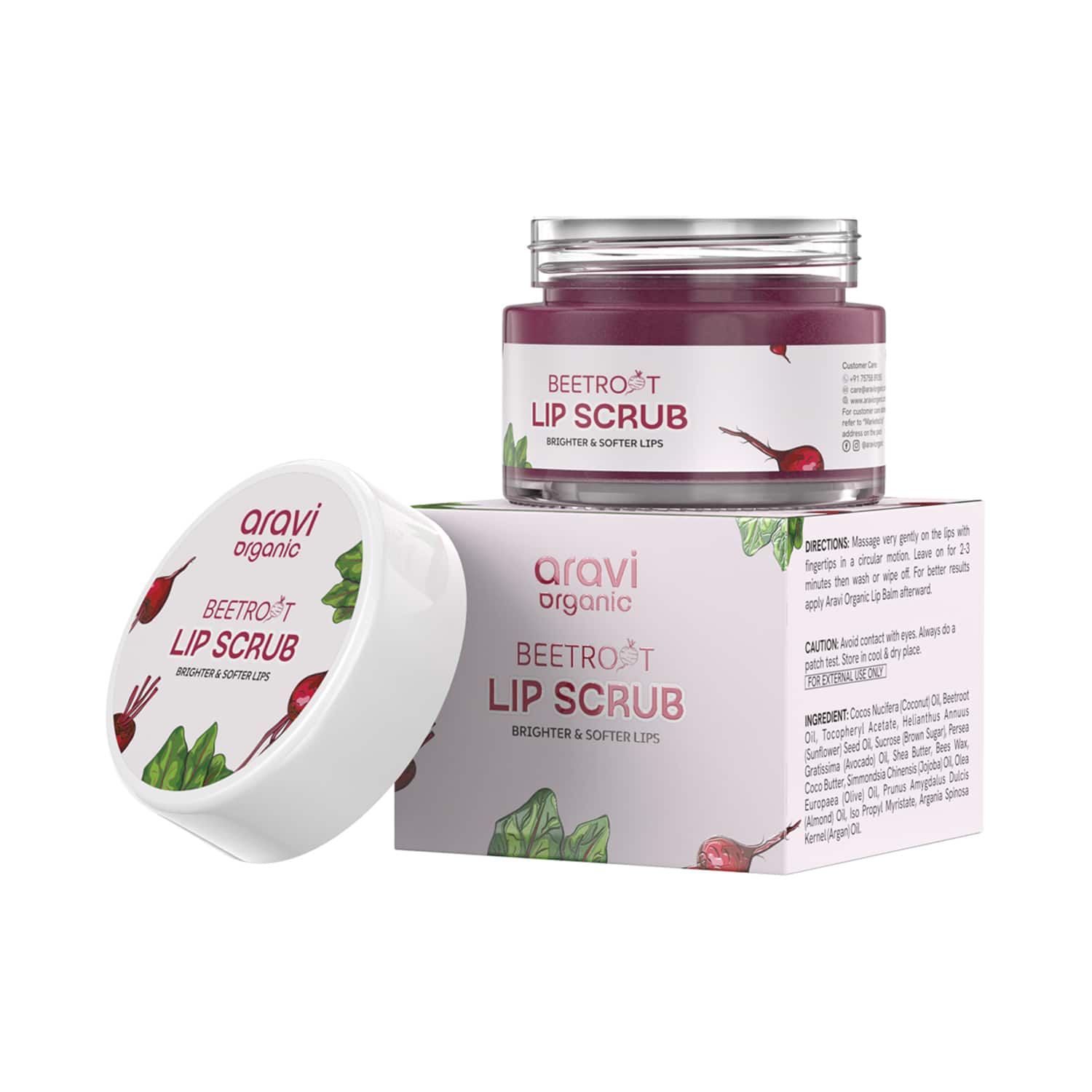 Aravi Organic | Aravi Organic Beetroot Lip Lightening Scrub Balm for Dark, Chapped & Pigmented Lips (15 g)